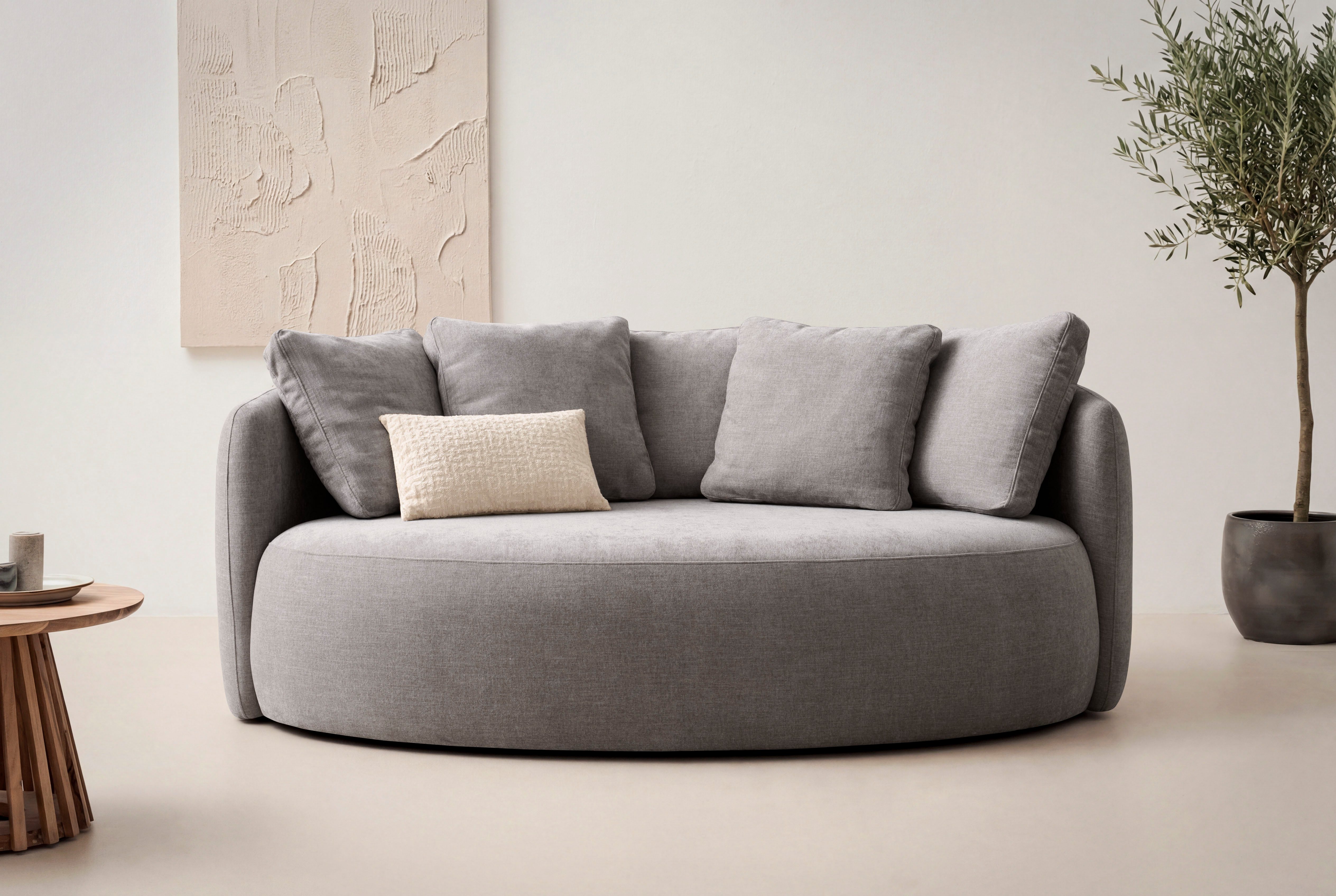 OTTO home 2,5-Sitzer Kaarl, rundes Loungesofa, Sofa mit Kissen, perfekt gepolstert, Webstoff, in fünf Farben, zeitloses Design, inkl. 5 Rückenkissen