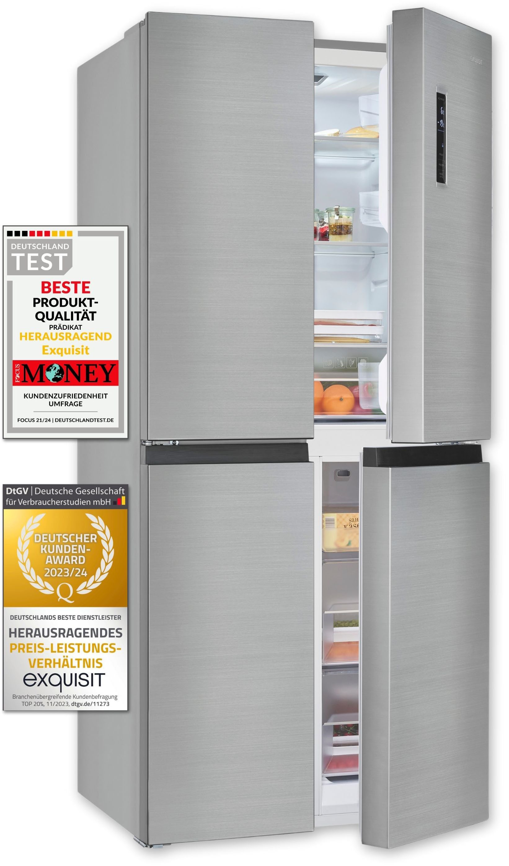 exquisit Multi Door MD425-150-040C inoxlook, 180 cm hoch, 79 cm breit