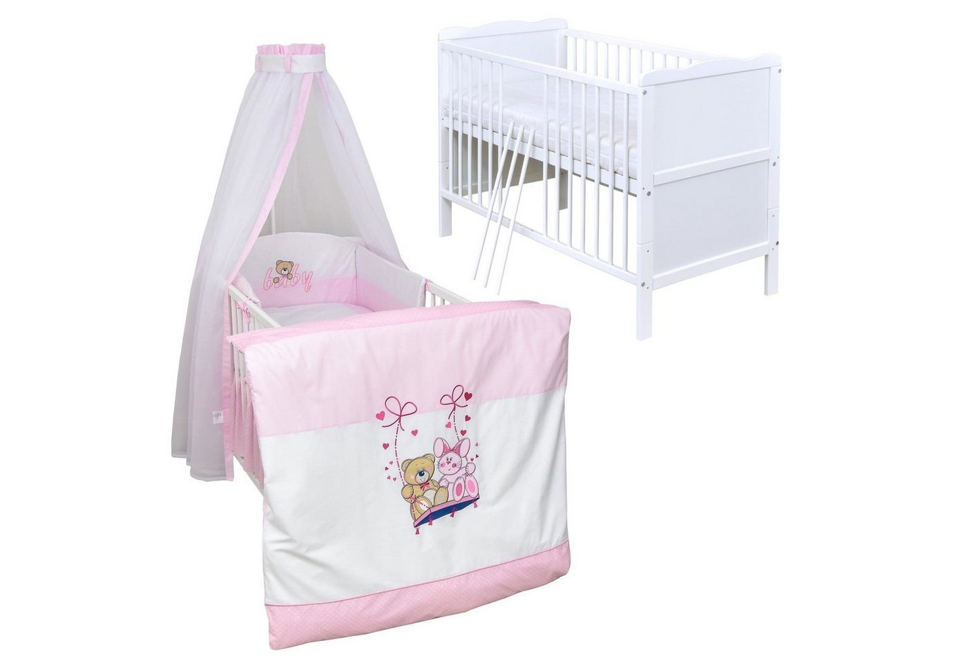 Baby-Delux Komplettbett Babybett Jack Komplettset, 10-tlg., Kinderbett 70x140 cm weiß, Bettset verschiedene Designs