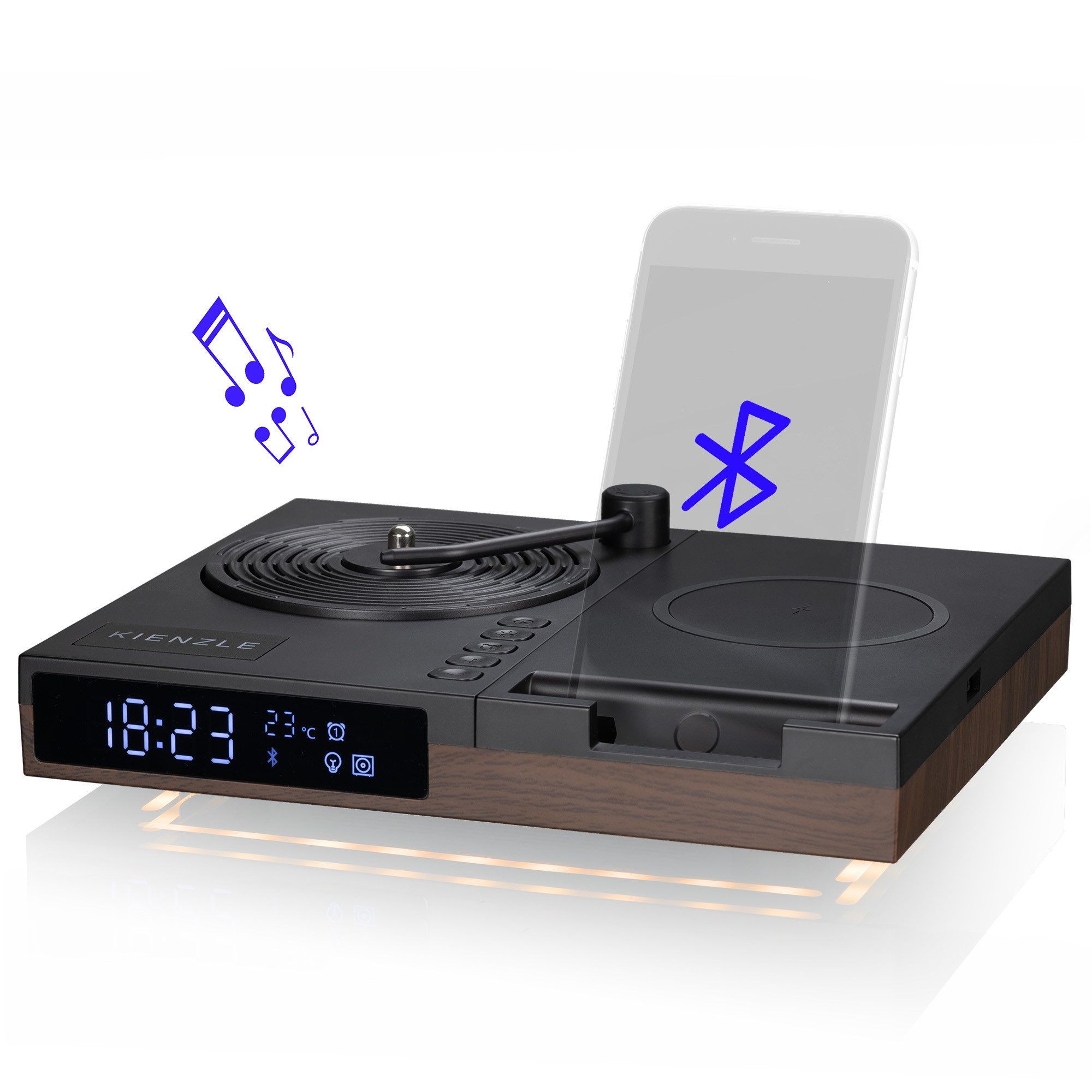 Kienzle Funkwecker KIENZLE Wecker mit Bluetooth® Lautsprecher und kabelloser Ladestation