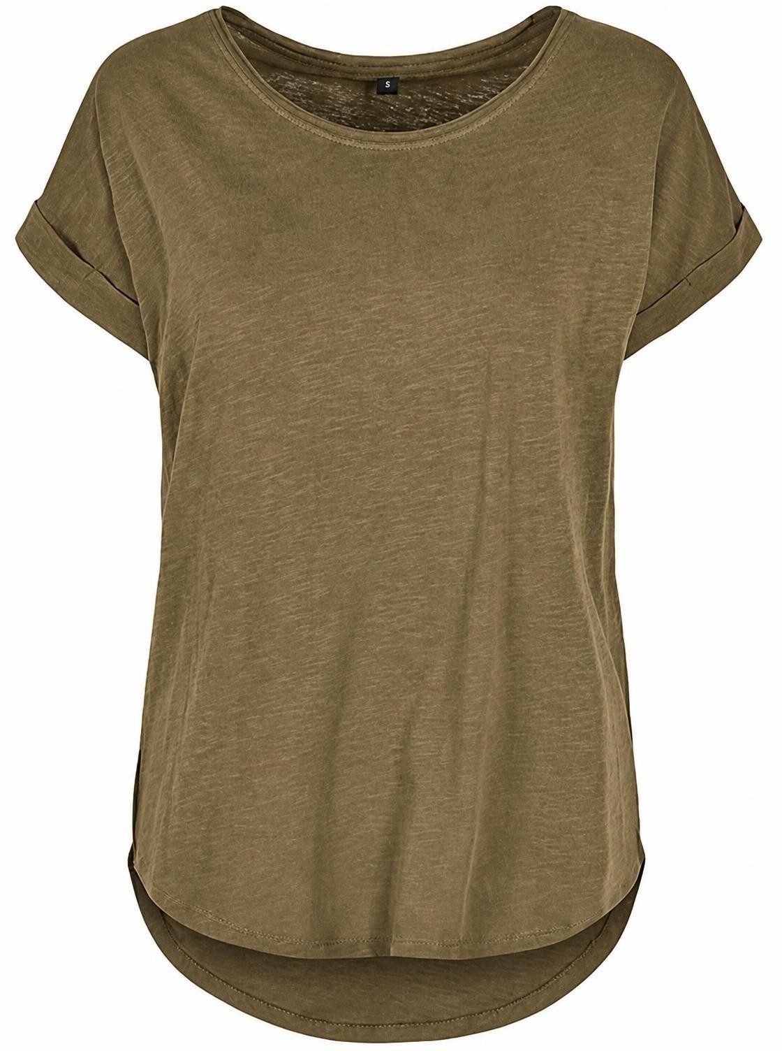 Build Your Brand Rundhalsshirt Damen Long Slub Tee / Hinten extra lang geschnitten