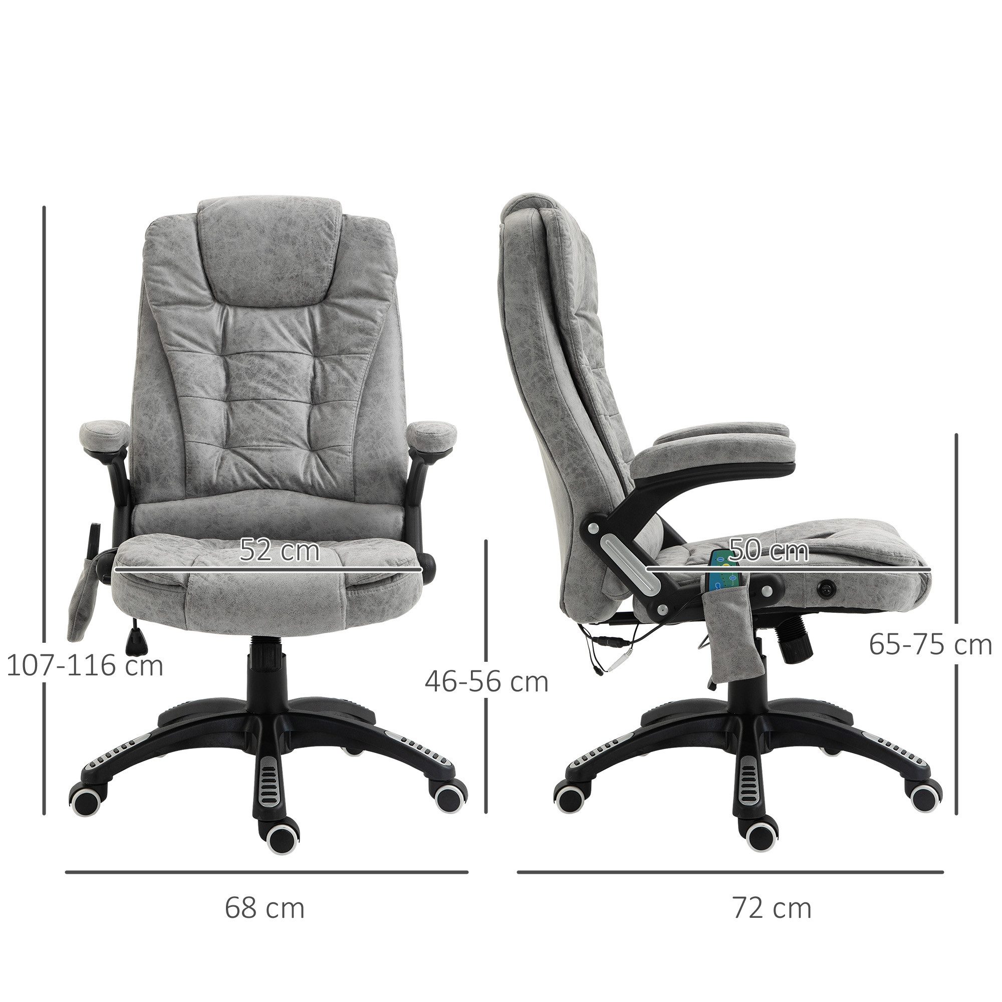 Vinsetto Schreibtischstuhl Ergonomischer Chefsessel mit Heiz-/Liegefunktion u. Computerstuhl (Massagesessel, 1 St), für Wohnbereich, Grau – Bild 3 von 5