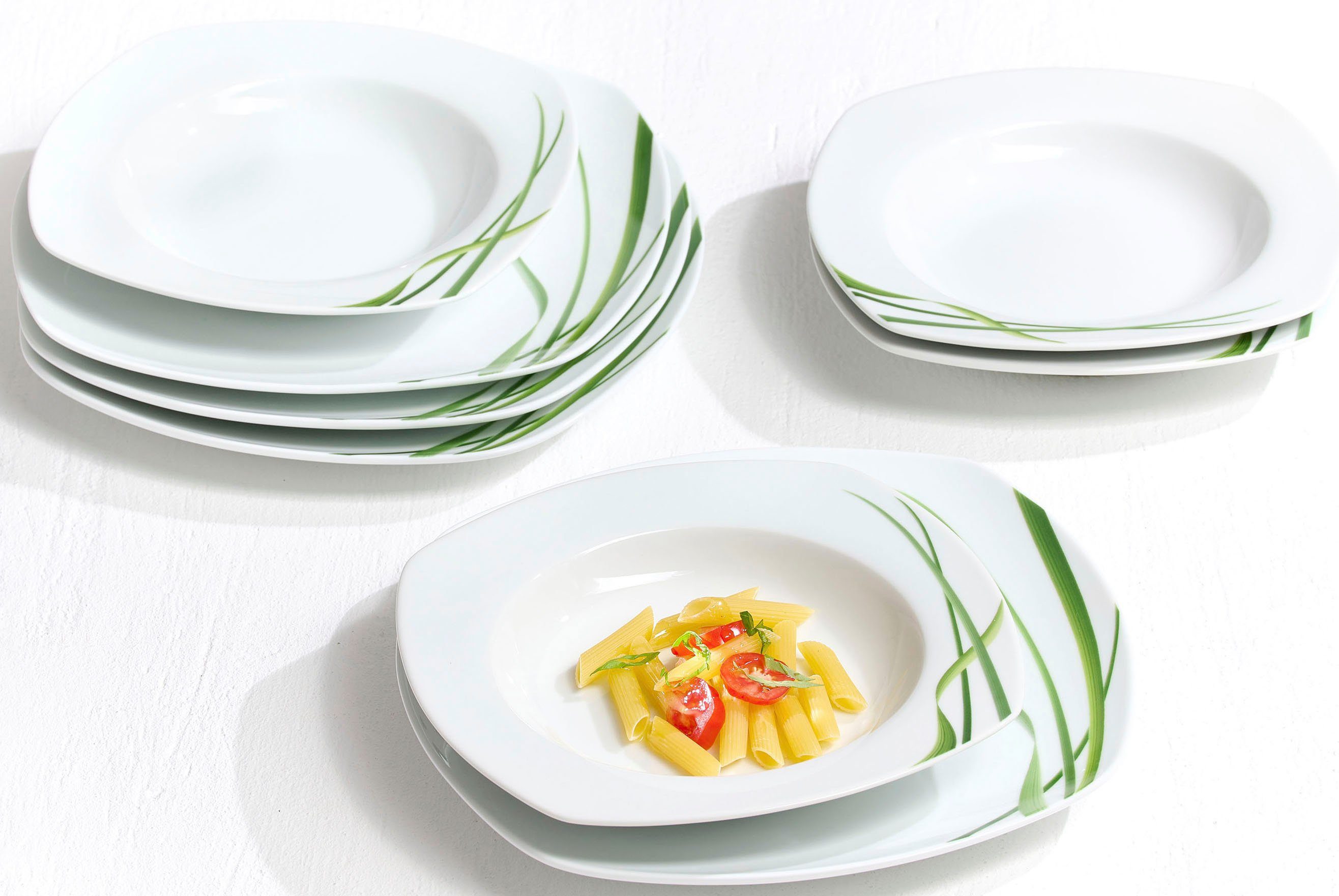 Ritzenhoff & Breker Tafelservice Graphic (12-tlg), 6 Personen, Porzellan, Geschirr-Set mit Gräser-Dekor