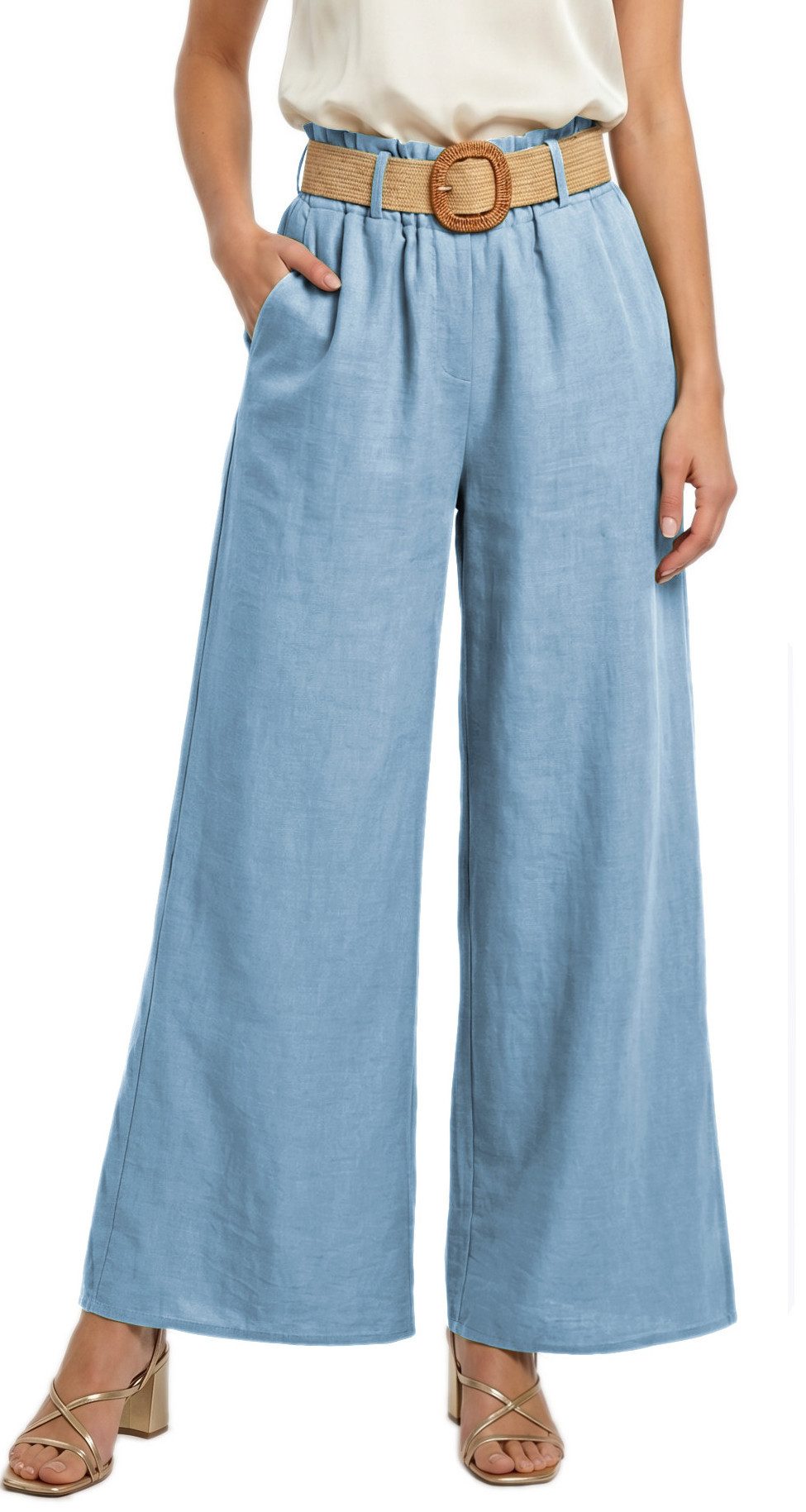 dy_mode Palazzohose Damen High Waist Palazzohose Weitbein Hose Schlupfhose Sommer Strand in Unifarbe, High Waist, mit elastischem Bund