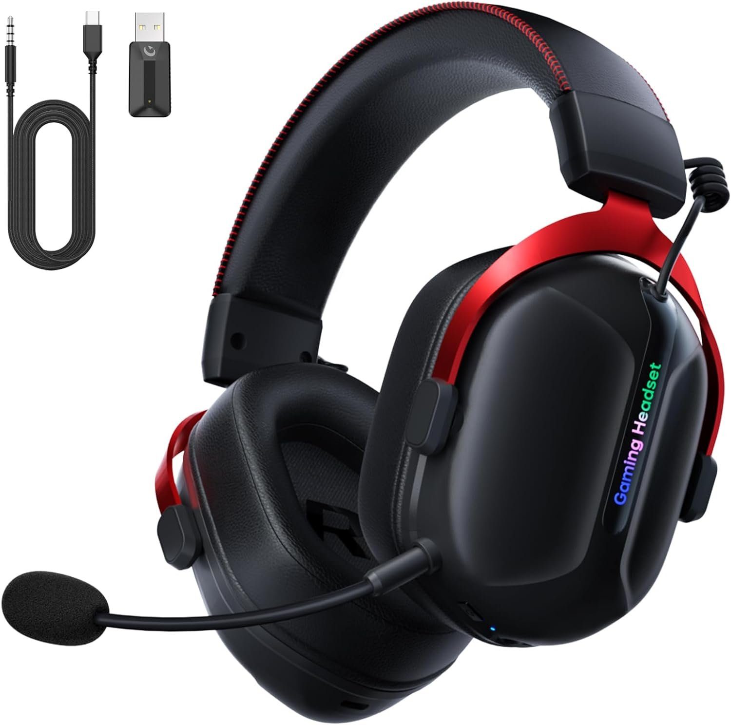 KAPEYDESI Gaming-Headset (Geringer Stromverbrauch, 2,5 Stunden Ladezeit für erstaunliche 60 Stunden unbegrenztes Spielen., Bluetooth, Bluetooth kabelloses Kopfhörer mit Mikrofon für PC, PS4, PS5, Switch)