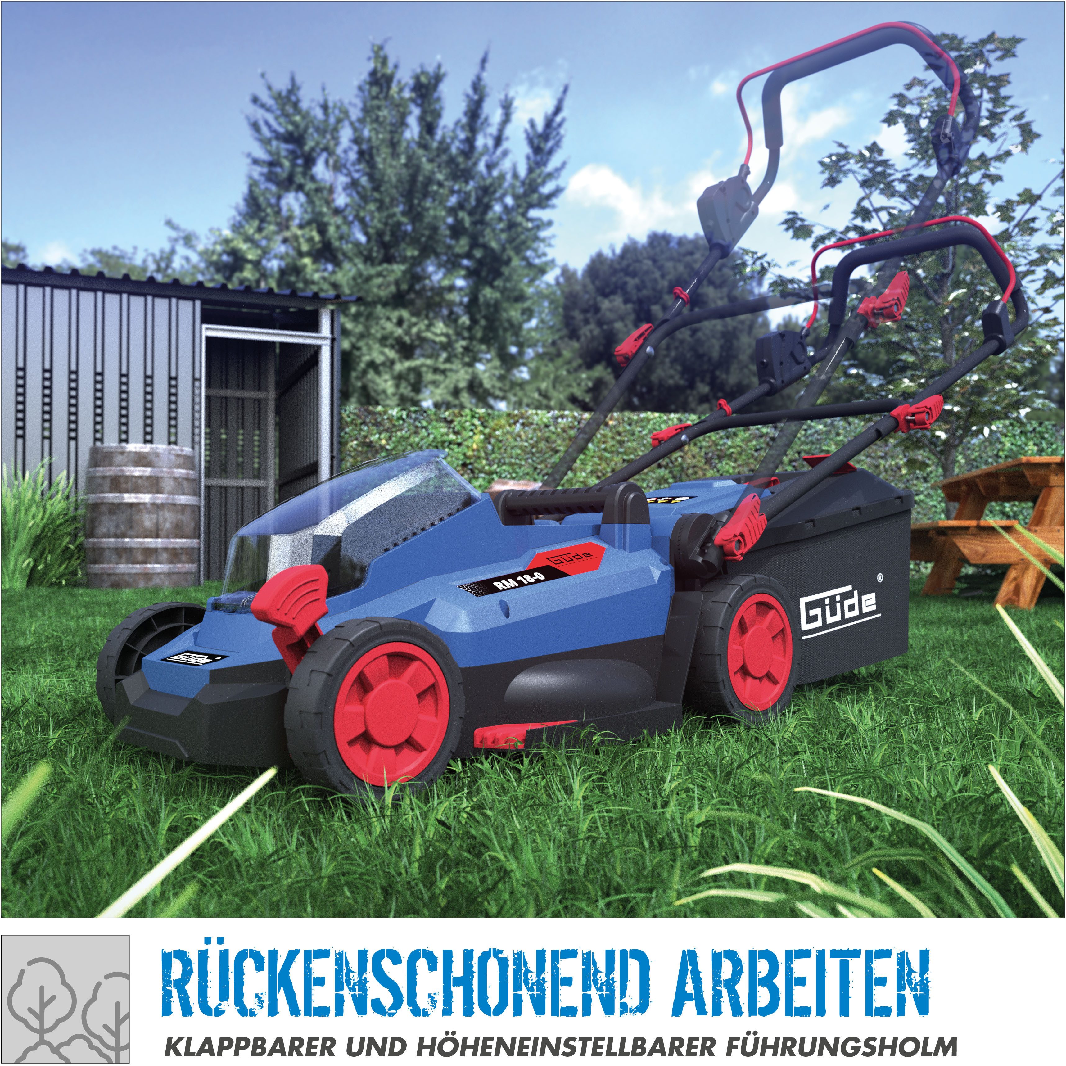Güde cordless lawnmower RM 18-401-23, 33 cm cutting width, 3 functions: mowing, collecting and mulching