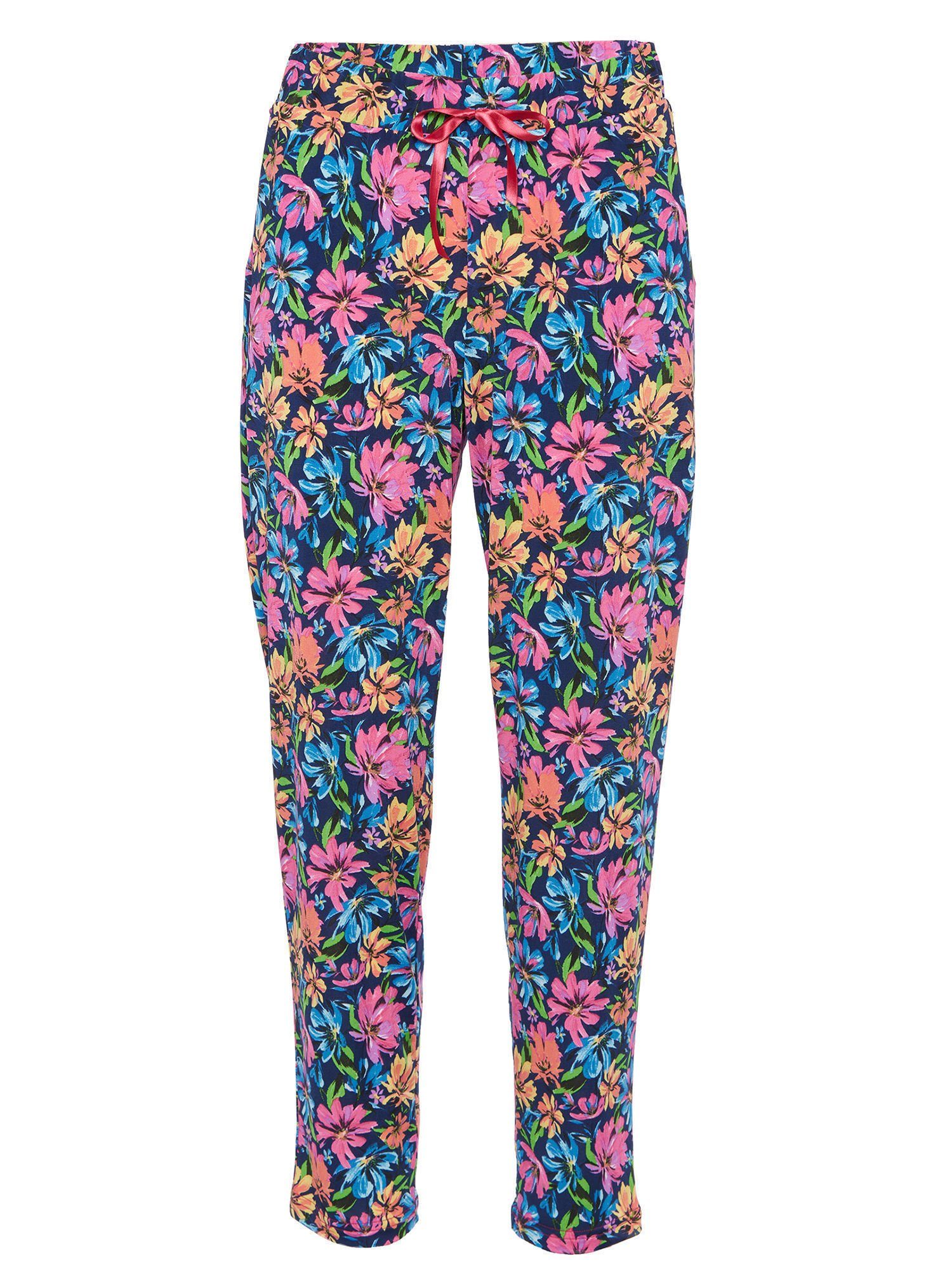 MONACO blue Stoffhose Druckhose figurumspielend mit blumigem Millefleur-Druck mit Florentine Millefleur Motiv