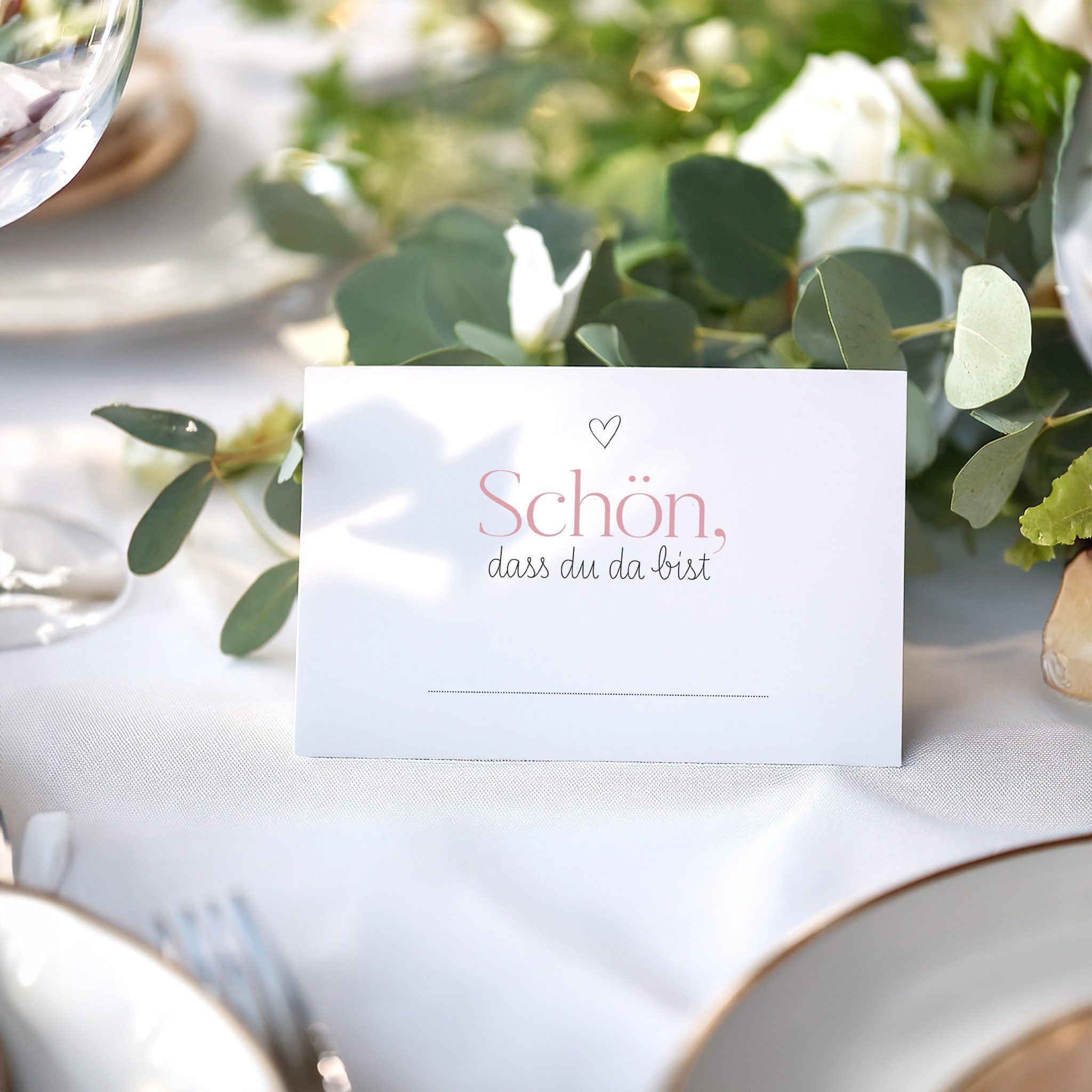white & ivory Papierdekoration Platzkarte herz rosa "schön, dass du da bist", 50 Stück, Tischkarten