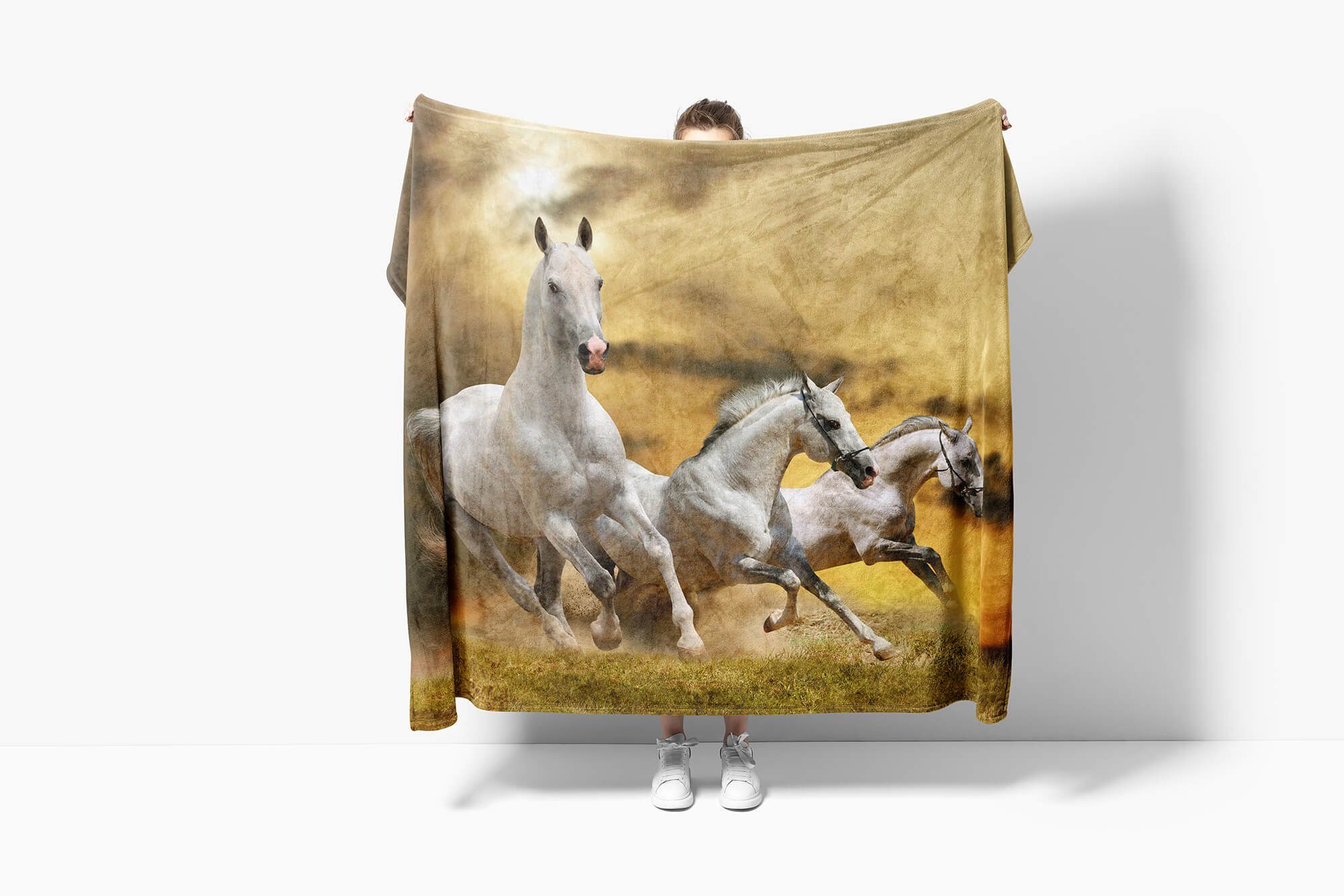 Sinus Art Handtücher Handtuch Pferde Strandhandtuch im Handtuch (1-St), Saunatuch Galopp, mit Tiermotiv Kuscheldecke Baumwolle-Polyester-Mix
