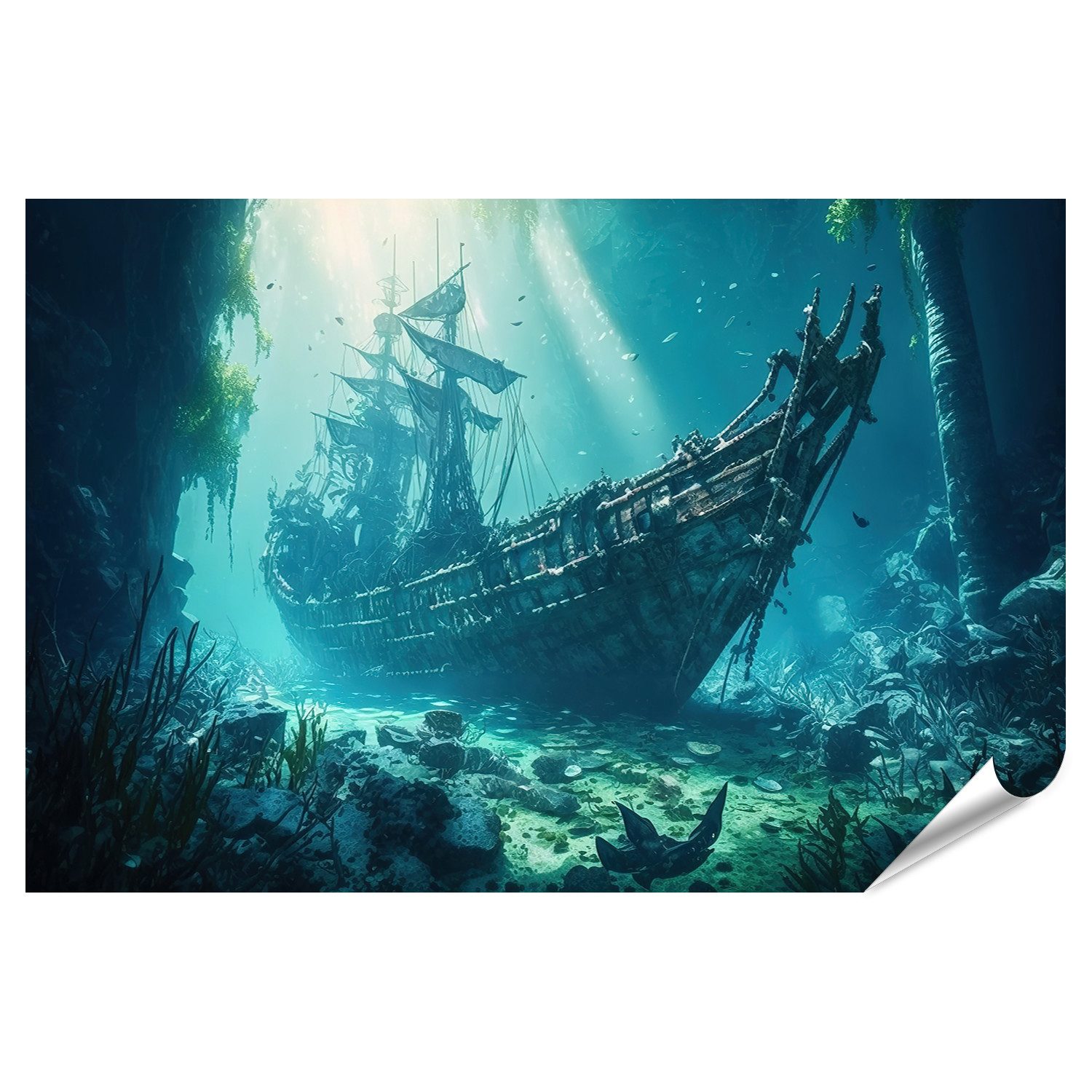 Poster schiffswrack unterwasser wrack altes segelschiff unter wasse Bilder