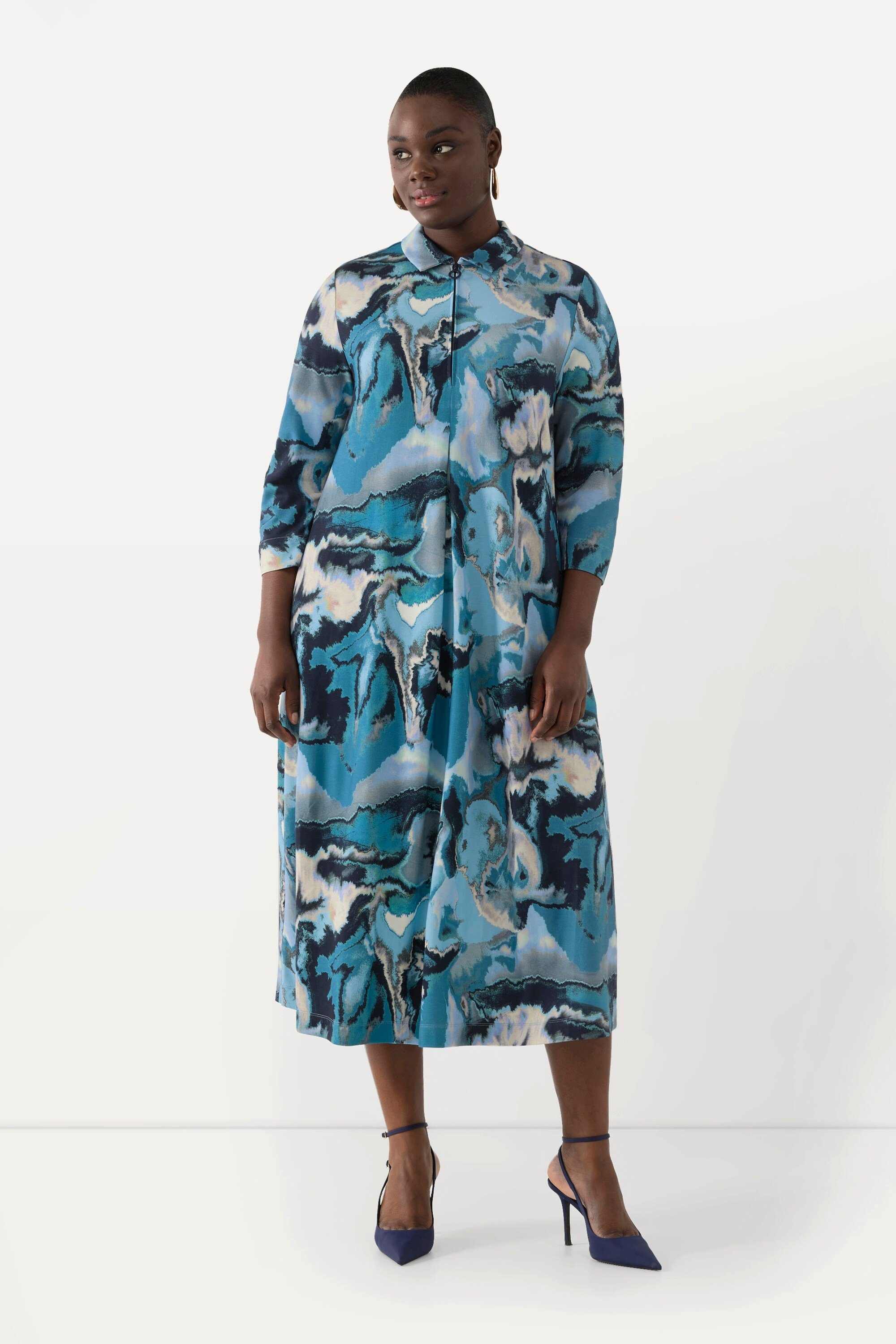 Midikleid Kleid Punto di Roma A-Linie Hemdkragen 3/4-Arm