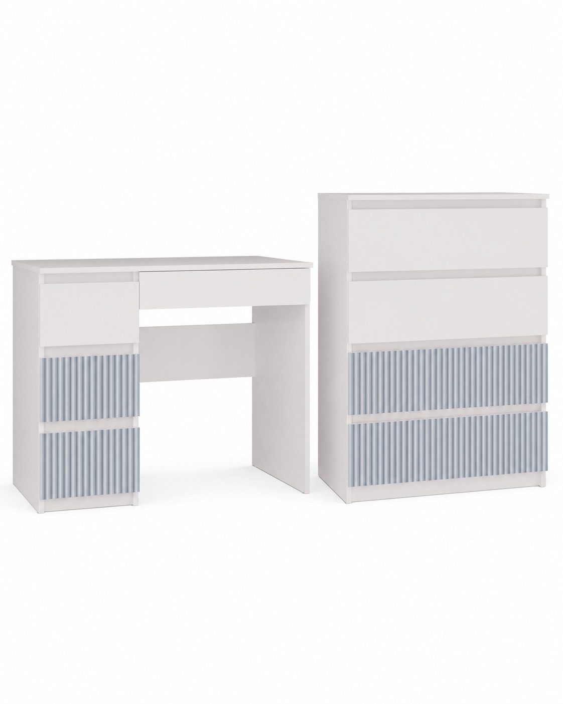 ibonto Jugendzimmer-Set Schreibtisch mit Kommode Weiß Blau 8 Schubladen Stauraum