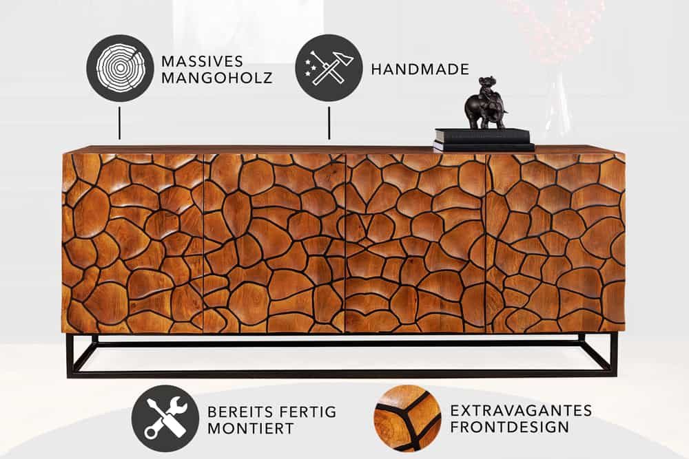 riess-ambiente Sideboard VULCANO 180cm braun / schwarz (Einzelartikel, 1 St), Wohnzimmer · Massivholz · Metall · Anrichte · 3D-Front · Modern Design – Bild 4 von 5