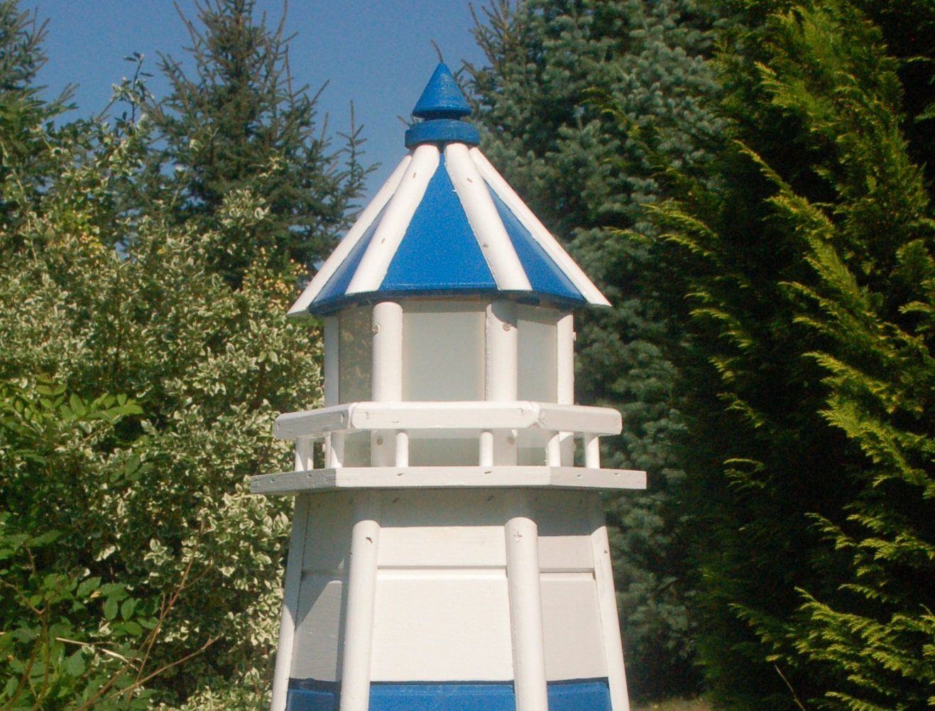 DSH DEKO blau-weiß Gartenfigur HANNUSCH 230 1,40 Leuchtturm V Beleuchtung SHOP mit m Holz