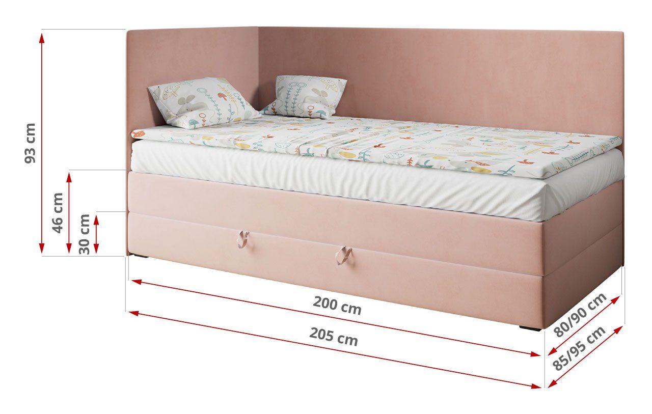 - Kinderbett Matratze KUBUS mit Boxspringbett Polsterbetten MKS für MÖBEL 3, Kinderzimmer Rosa 90x200,
