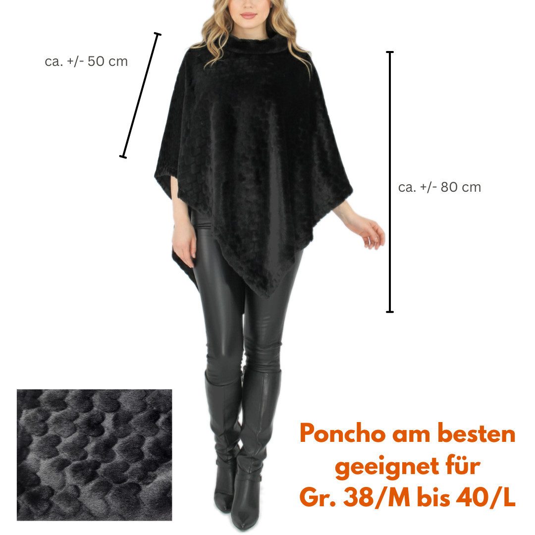 dy_mode Poncho Damen Kunstfell-Poncho Kuscheliger Umhang mit Herzchen-Muster in Unifarbe