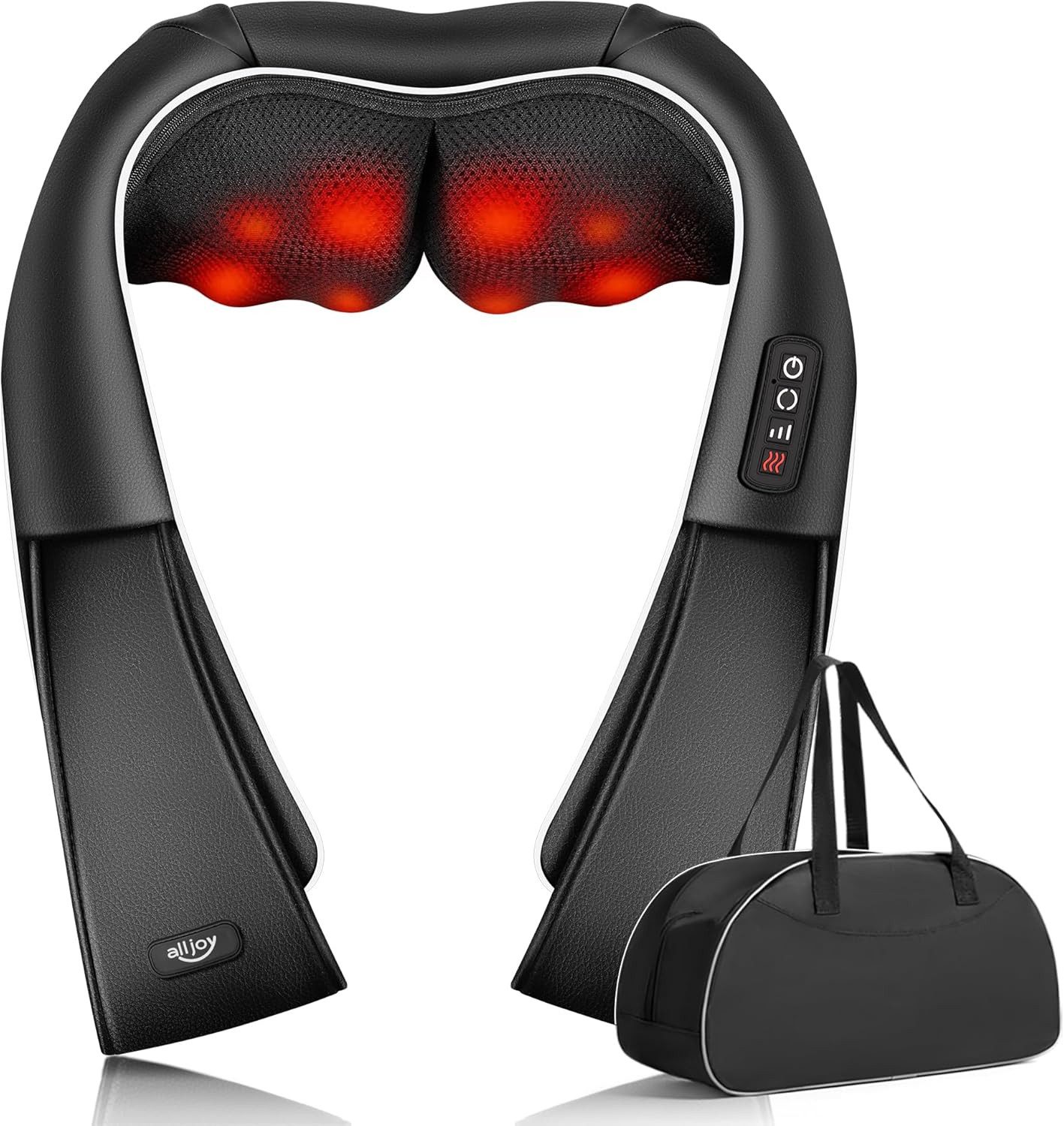 ALLJOY Shiatsu-Massagegerät Nackenmassagegerät mit Wärme, 3D Neck Massager Shiatsu Massagegerät, Shiatsu Nacken- und Schultermassagegerät, 8 Massageköpfe, bidirektionale Knetmassage, Wärmefunktion