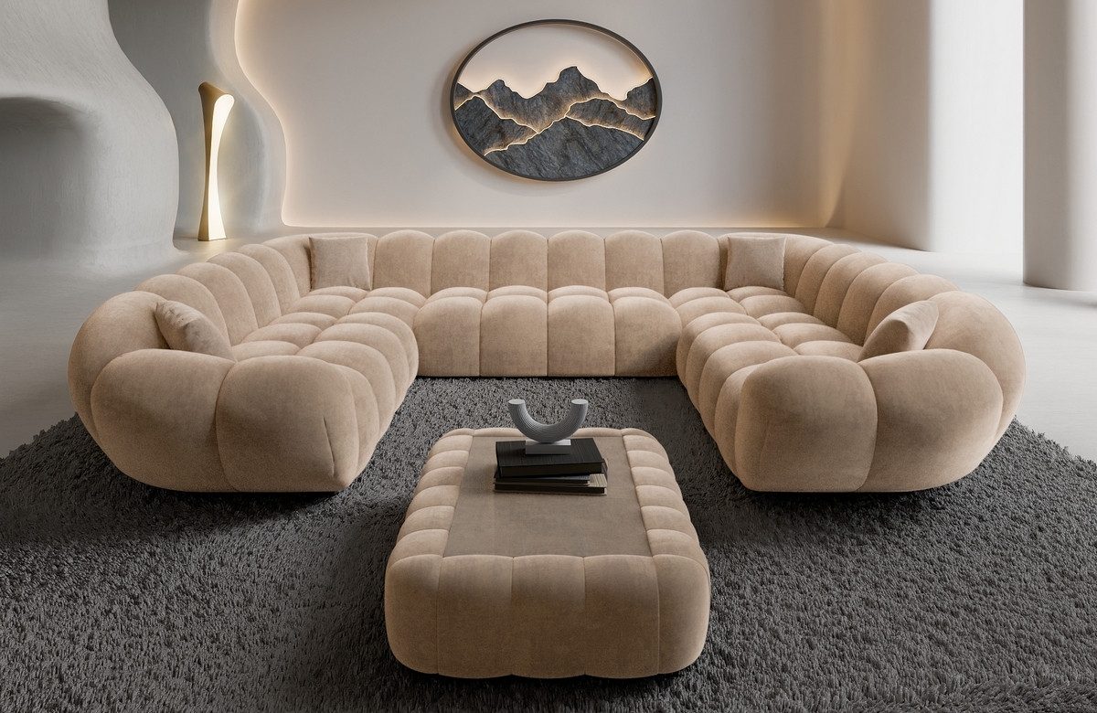 Sofa Dreams Loungesofa Maleron XXL Panorama, Samt-Beige, Bezug Samtstoff
