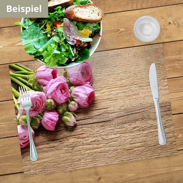 Platzset, Tischset Frühling, Ostern & Blumen - Rosa Rosen auf Holz, Tischsetmacher, (aus Naturpapier in Aufbewahrungsmappe, 12-St., 44 x 32 cm / rosa-braun), Tischdeko Made in Germany
