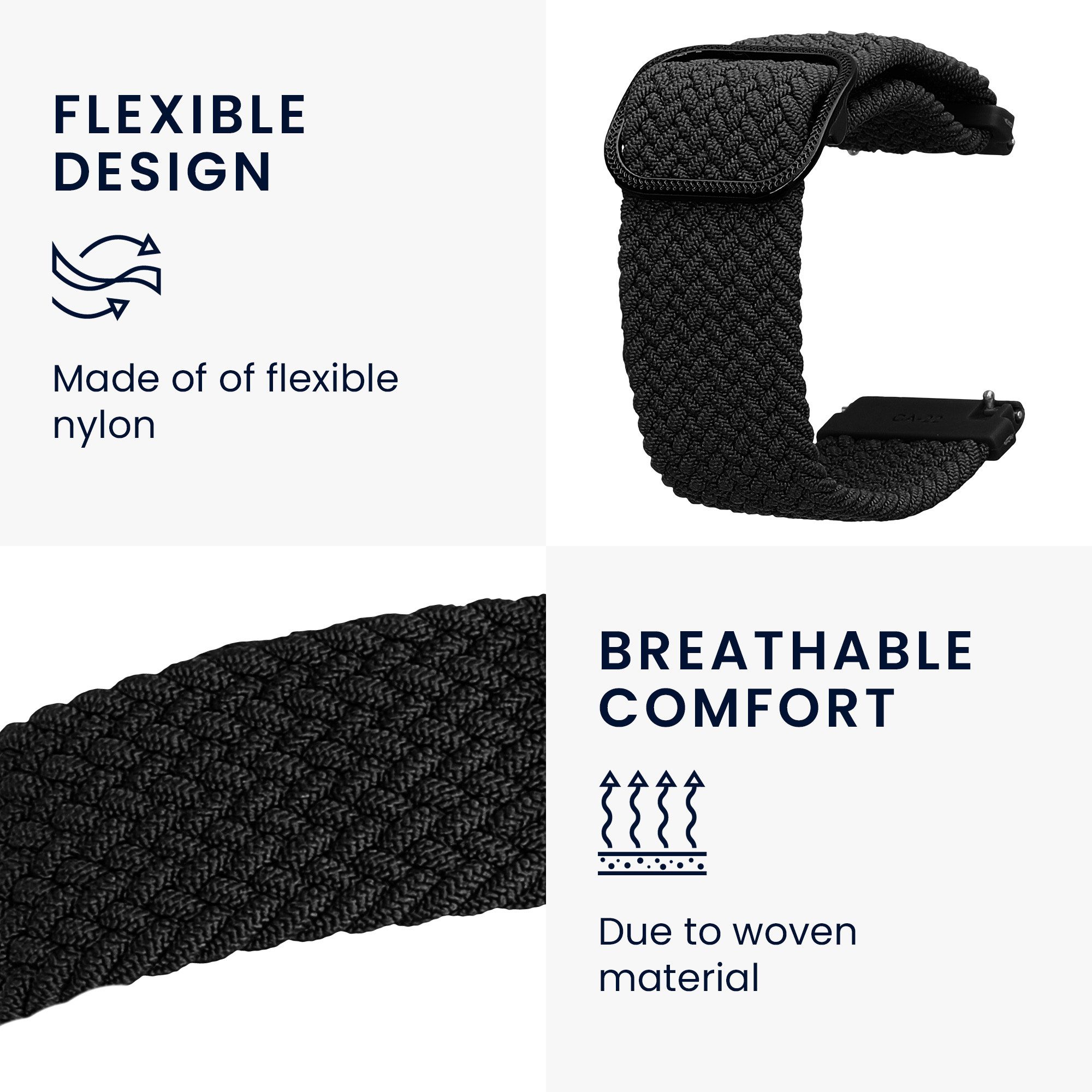 kwmobile Armband für 22mm Amazfit Bip 6 / Bip 5 Unity / Bip 5 / GTS 3 / Balance Smartwatch, 1-tlg., Nylon Fitnesstracker Sportarmband Band - Innenmaße von 14 - 22 cm