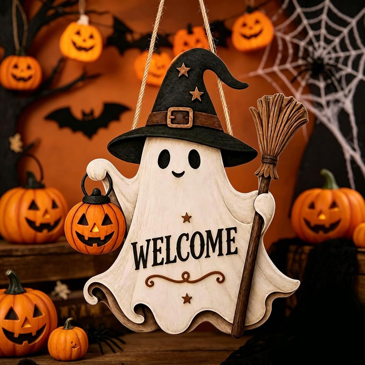 Sorvyzxn Hängedekoration Geistergruß Türschild, Niedliches Halloween Geister Schild, Halloween