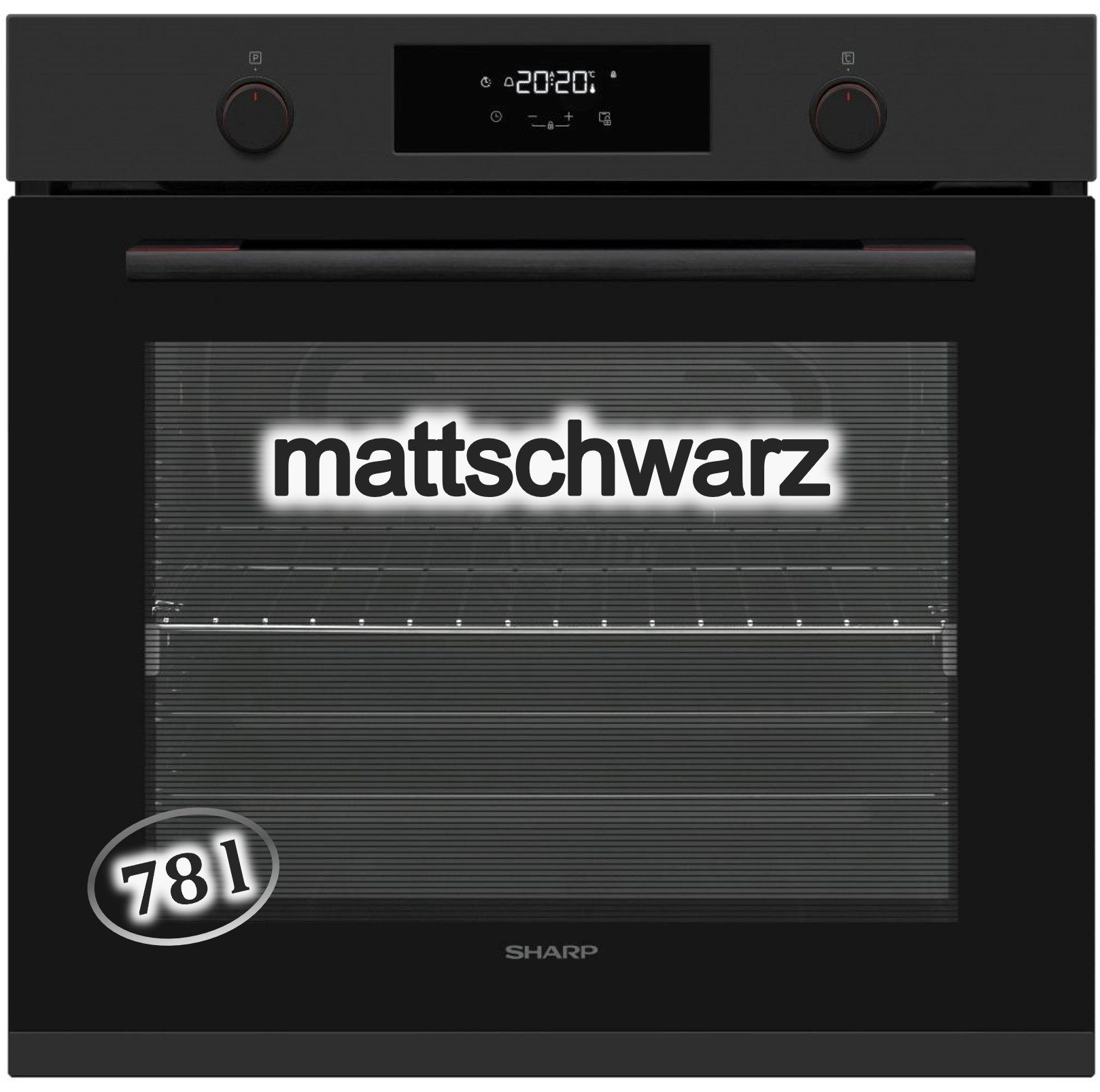 Sharp Backofen Teleskopauszug 78 Liter Schwarz Matt SoftClosing Turbo-Heißluft, mit 1-fach Vollauszug