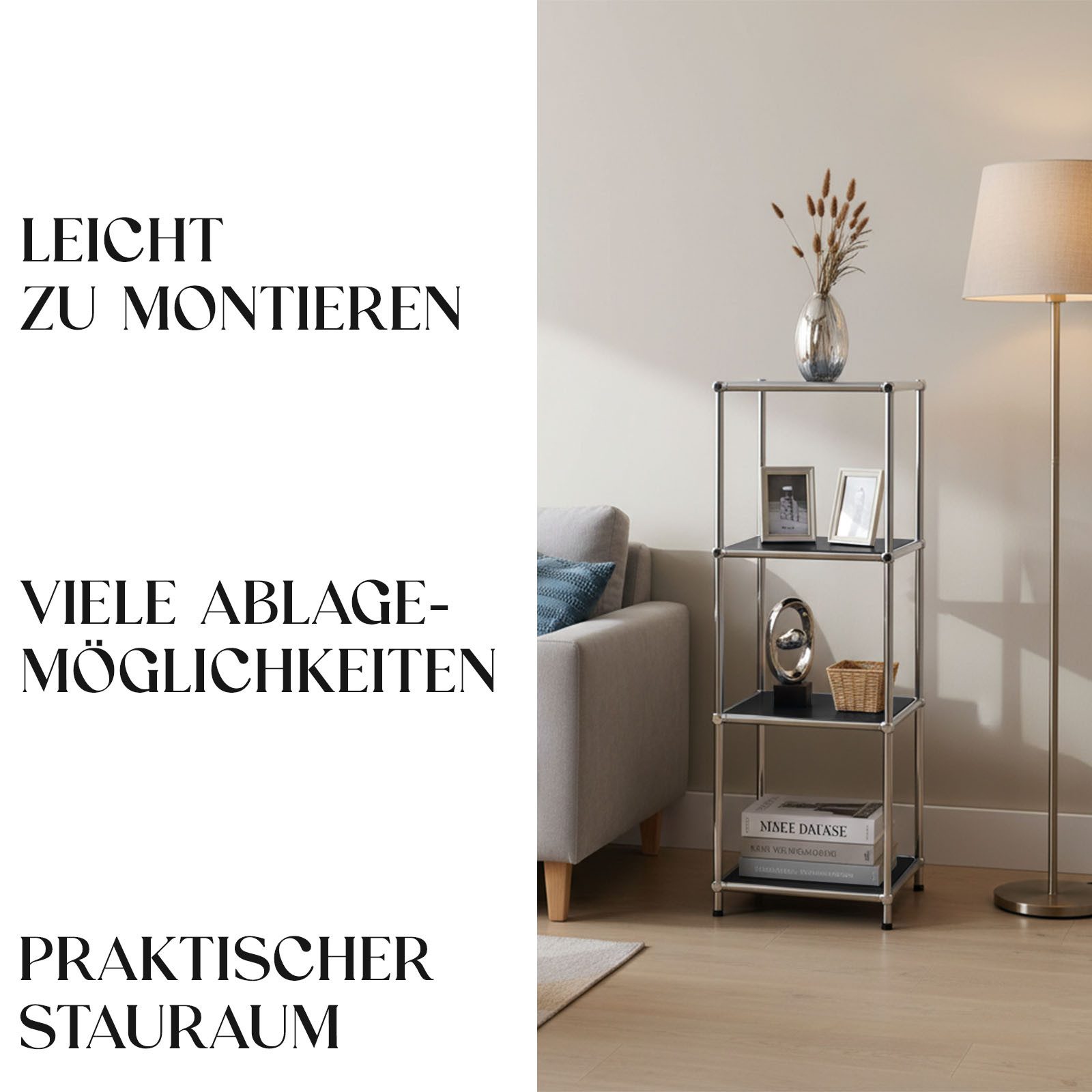 Floordirekt Standregal Concept Epure MK-005 Metallregal, B30 × T30 × H89 cm, diverse Farben, modular, Design Regal mit offenen Ablagen, verchromtes Metallgestel – Bild 5 von 5
