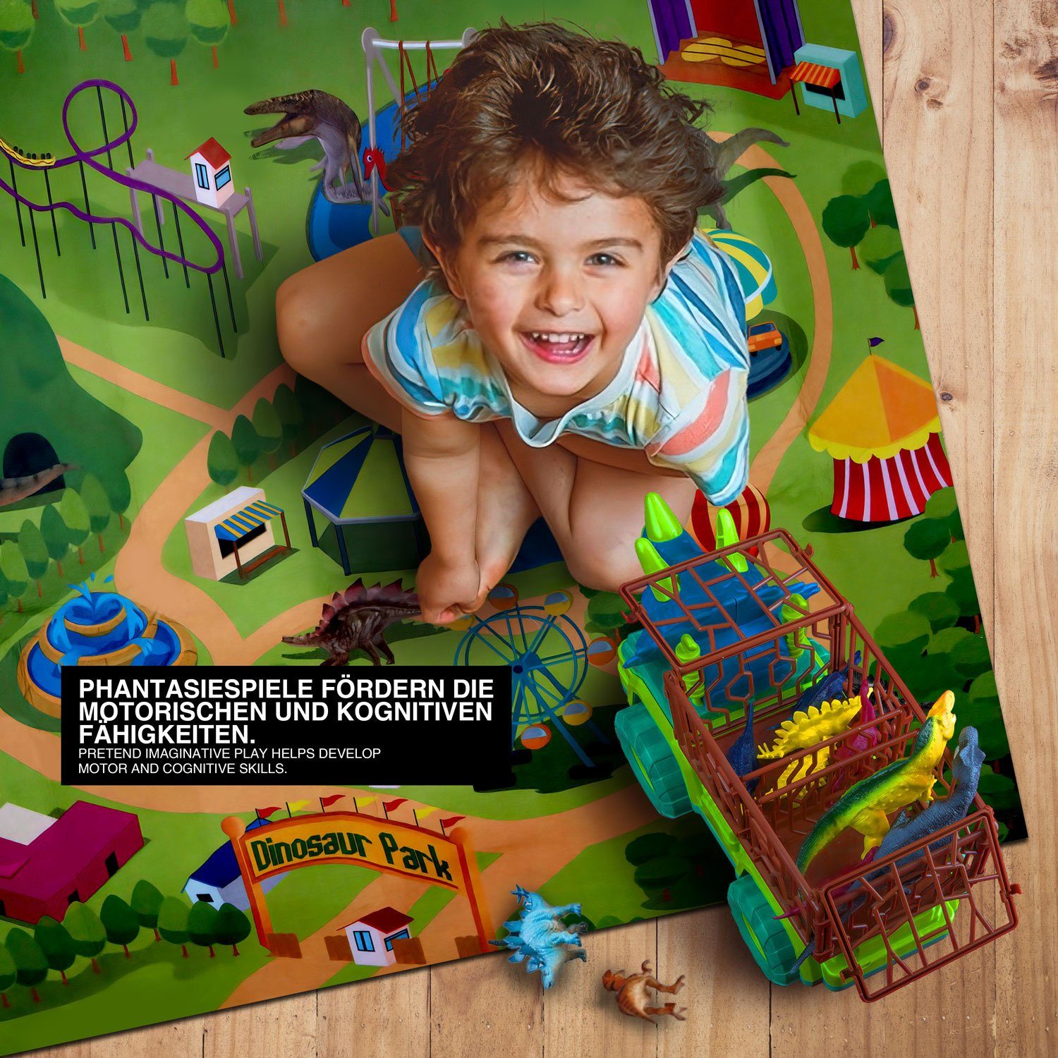 Goods+Gadgets Spielfigur GOODS+GADGETS Dinosaurier Spielset mit Figuren, Truck & Spielmatte, (Abenteuer Tier-Welt, Spielset für Kinder), mit Truck und Spieletep – Bild 5 von 5