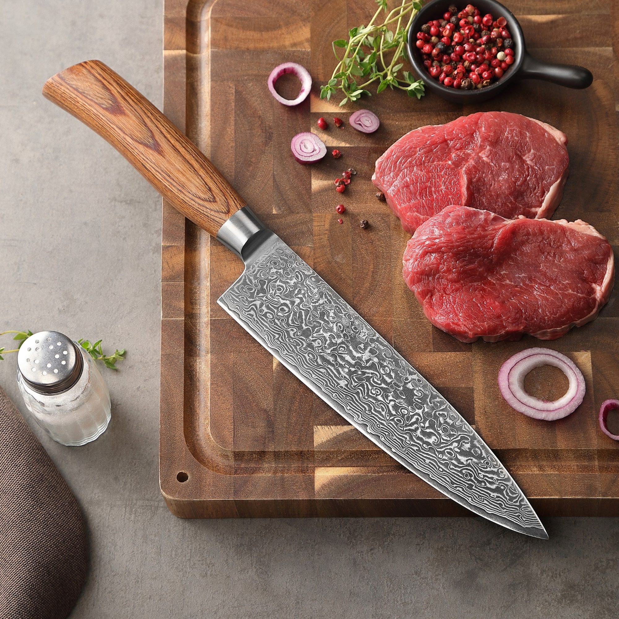 Wakoli Damastmesser EDIB Pro Damast Chefmesser Küchenmesser 20cm Klinge Pakkaholzgriff, Aus 67 Lagen Damaststahl, VG-10 Stahlkern