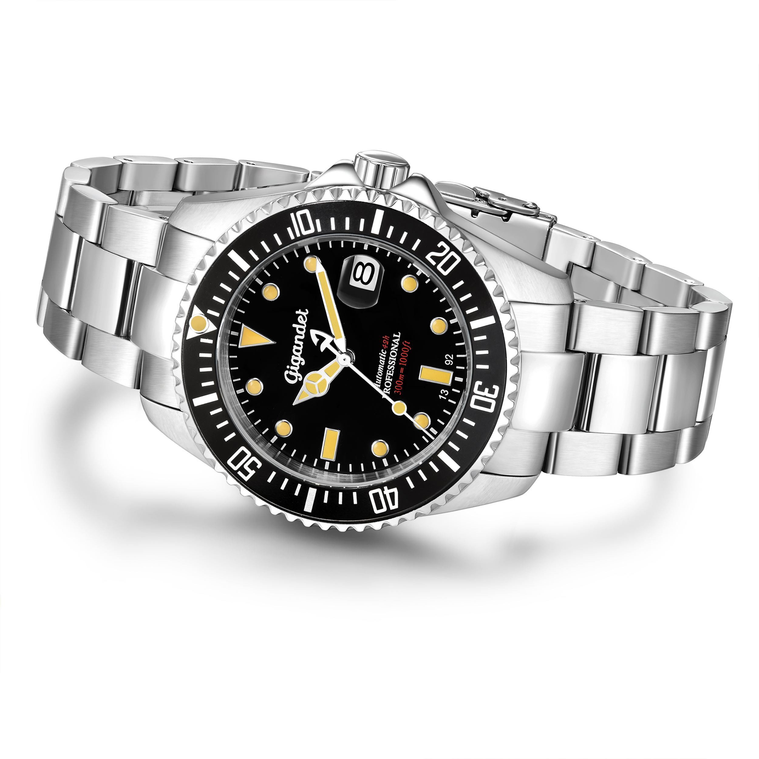 Gigandet Automatikuhr Herrenuhr, Armbanduhr, Taucheruhr, 43mm, SEA GROUND G2-007, Mineralglas, Aluminiumlünette, Schwarz, 30bar/300m wasserdicht