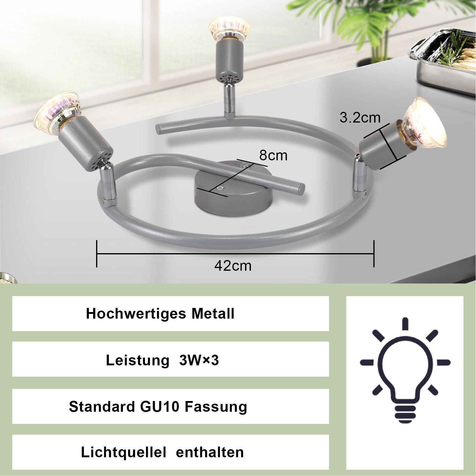 ZMH Deckenstrahler GU10 1/2/3/4 Flammig Modern Deckenleuchte Flur Leuchtmittel Enthalten, Augenschutz, Einfache Installtion, LED wechselbar, Schwenbar 350° Industrial Schlafzimmerlampe