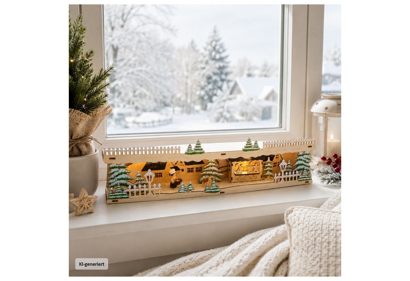 HTI-Living Schwibbogen-Fensterbank LED Schwibbogenbank Weihnachtsbäckerei (1-tlg), Stimmungsvolle Weihnachtsdekoration mit beleuchteter Winterszene