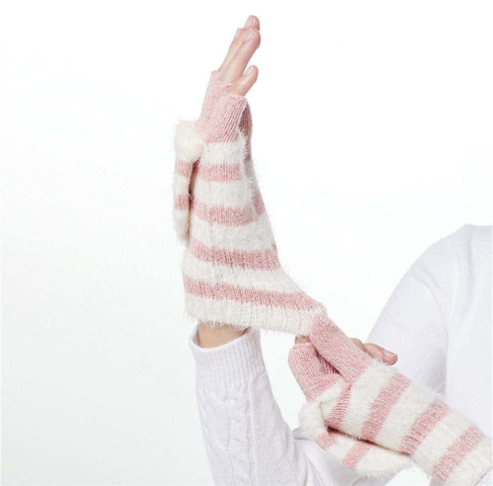 Strickhandschuhe Strickhandschuhe Handschuhe Winterhandschuhe, Strick Fingerhandschuhe,Touchscreen halber LYDMN Fingerklappe, Handschuhe mit rosa