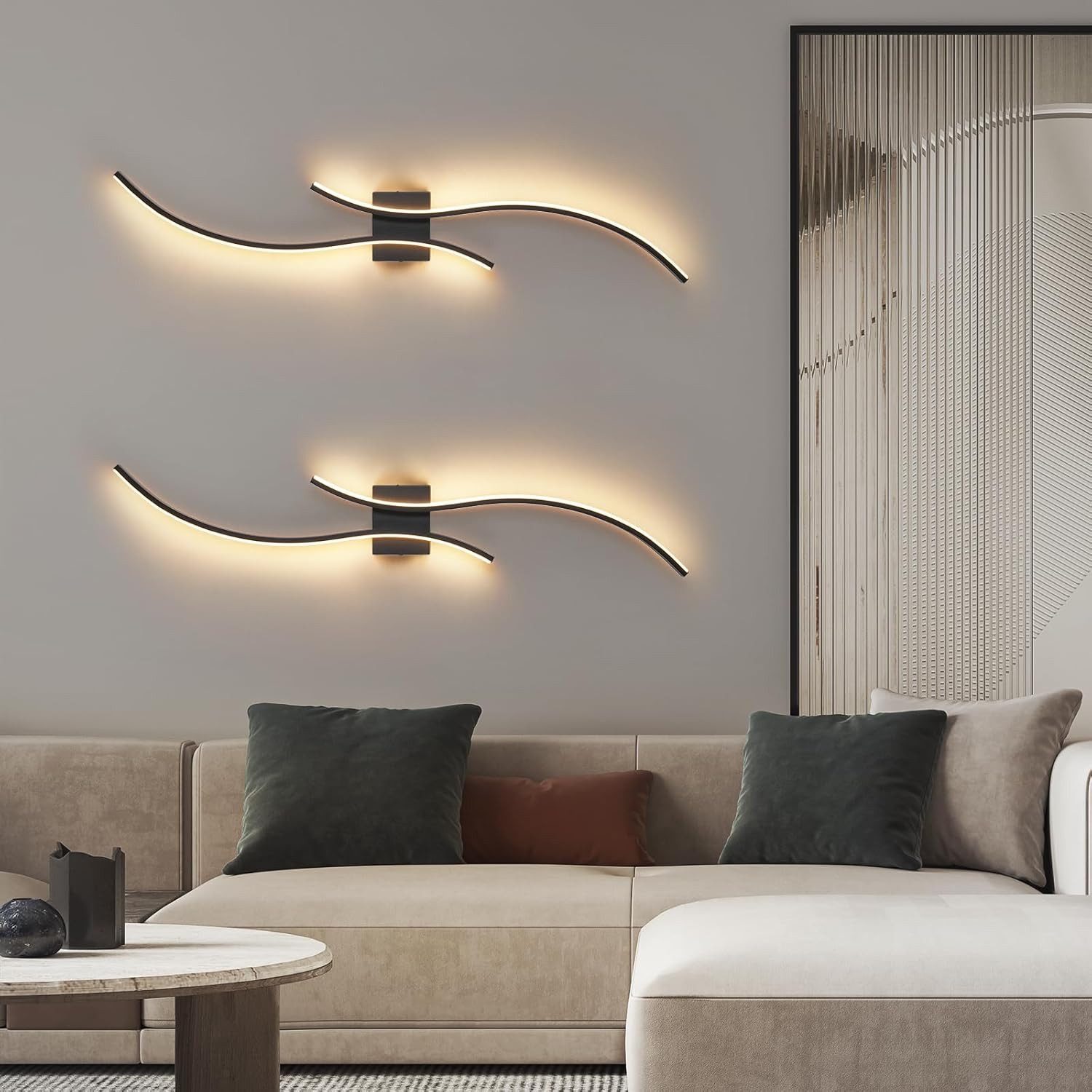 ZMH LED Wandleuchte Schwarz 2-er Set Innen Modern Wandlampe Warmweiß Wandbeleuchtung, LED fest integriert