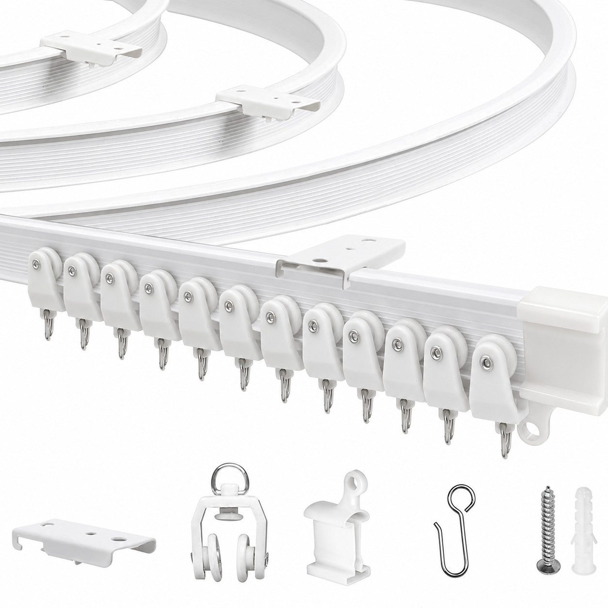 AIMAX Vorhangschiene Gardinenschiene Vorhangschiene Flexibel Biegbar Komplettset 3M, 1-läufig, Kunststoff, verschraubt, flach, weiß, mit Befestigungsset