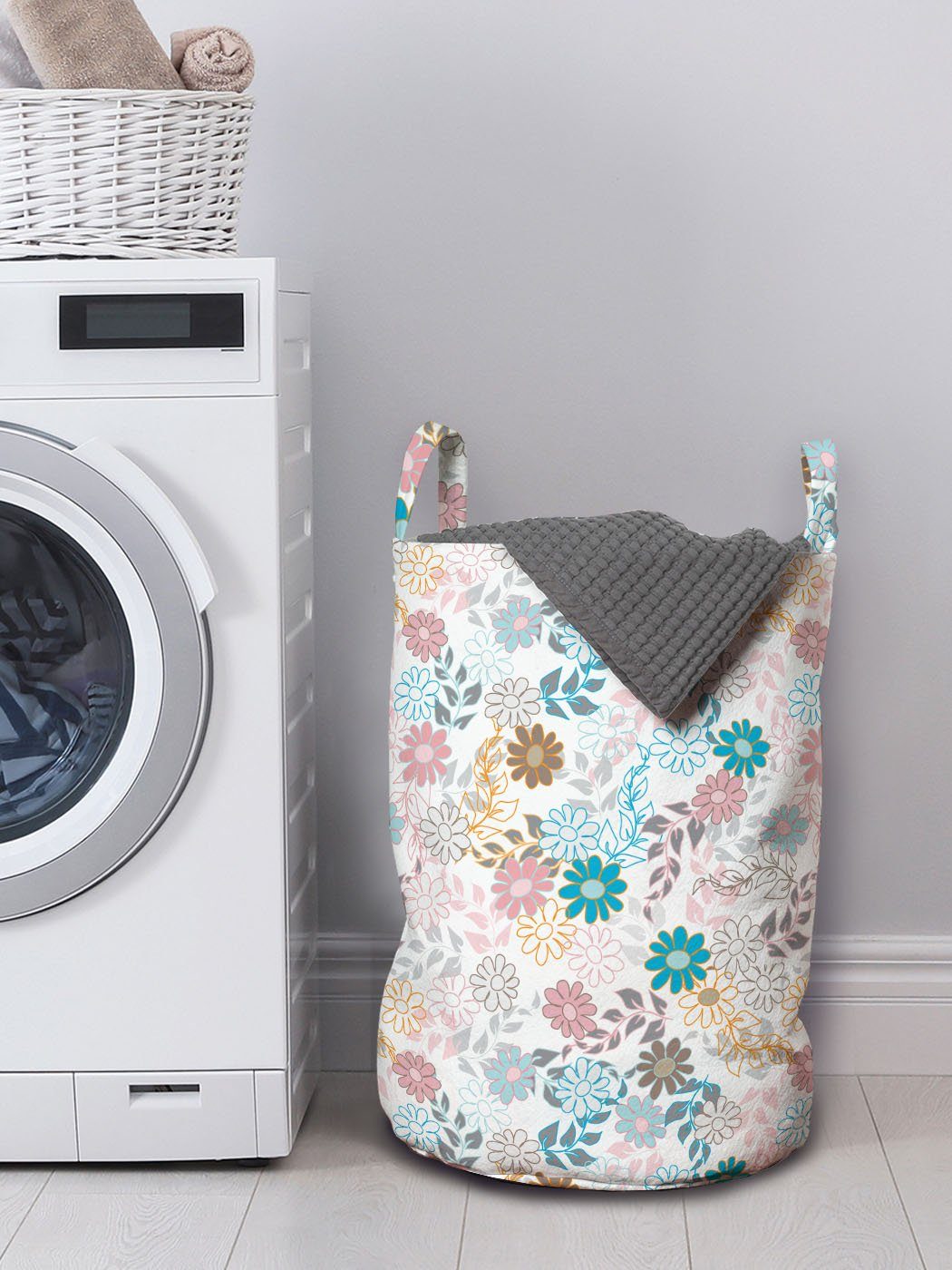 Wäschesäckchen Waschsalons, Kordelzugverschluss Gänseblümchen für mit Griffen Abakuhaus Blumen Wäschekorb Pastell