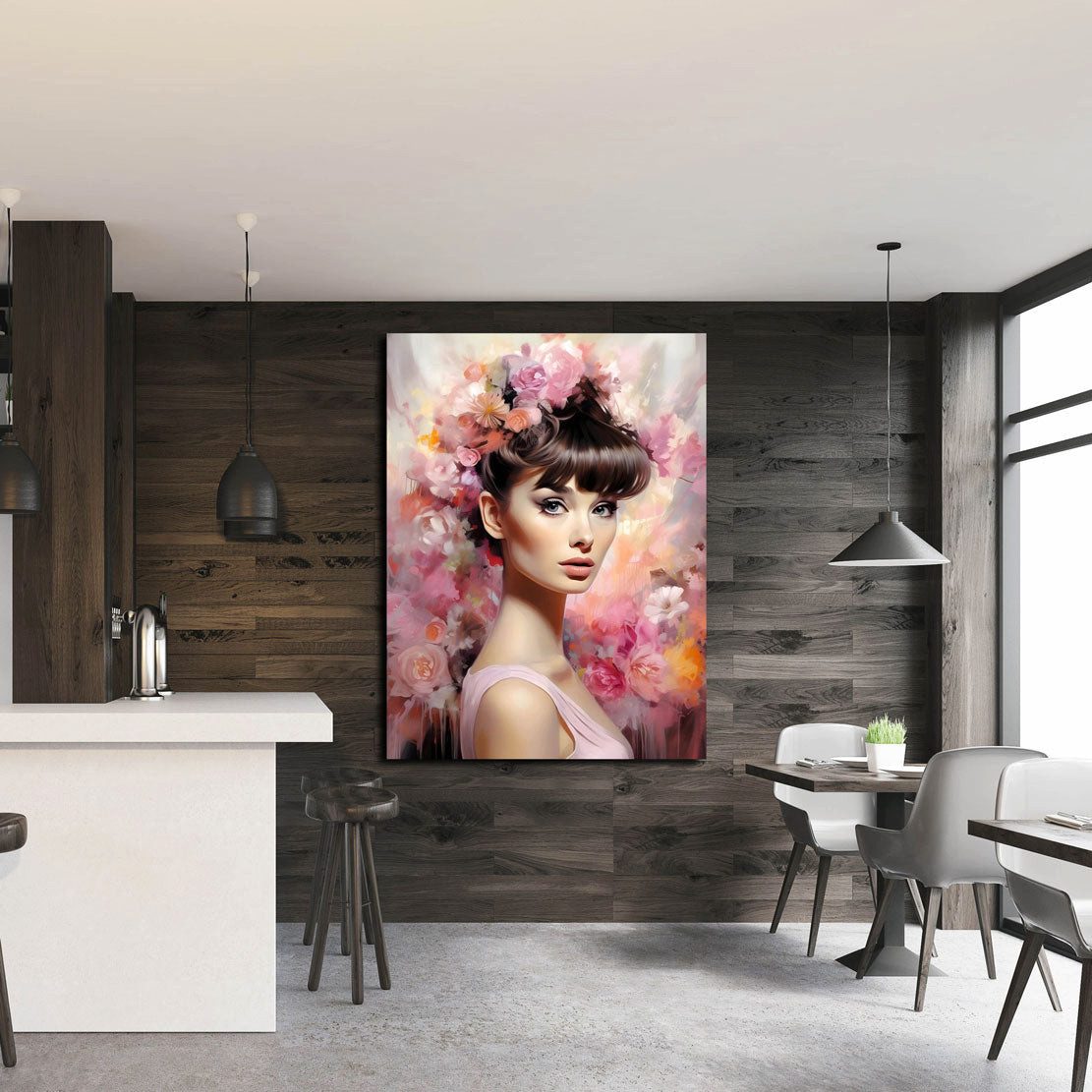 Artedinoi Leinwandbild Audrey Flower Style Leinwandbild Wandbild Kunstdruck XL Deko