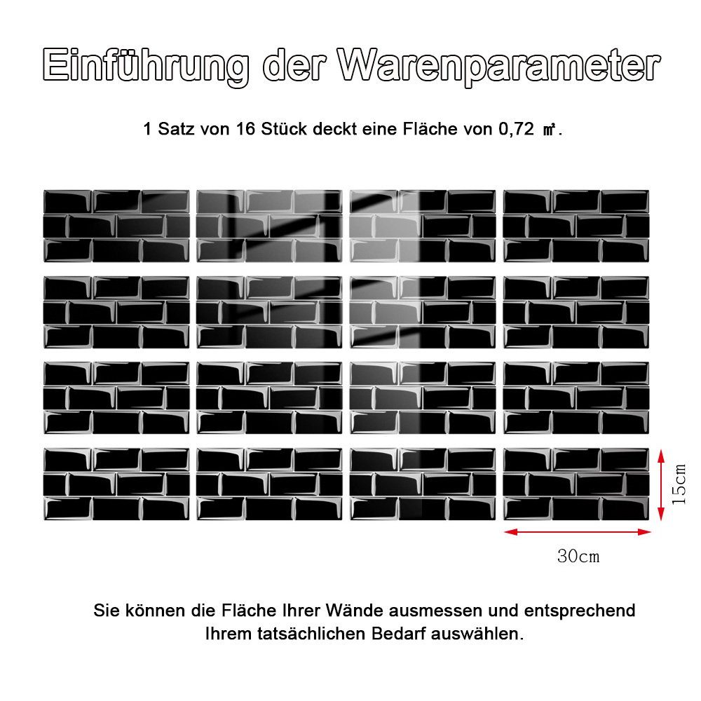 KIT116 NUODWELL Wandpaneele (16 Fliesenaufkleber,3D Küchen Fliesenaufkleber Fliesenaufkleber Selbstklebende St)