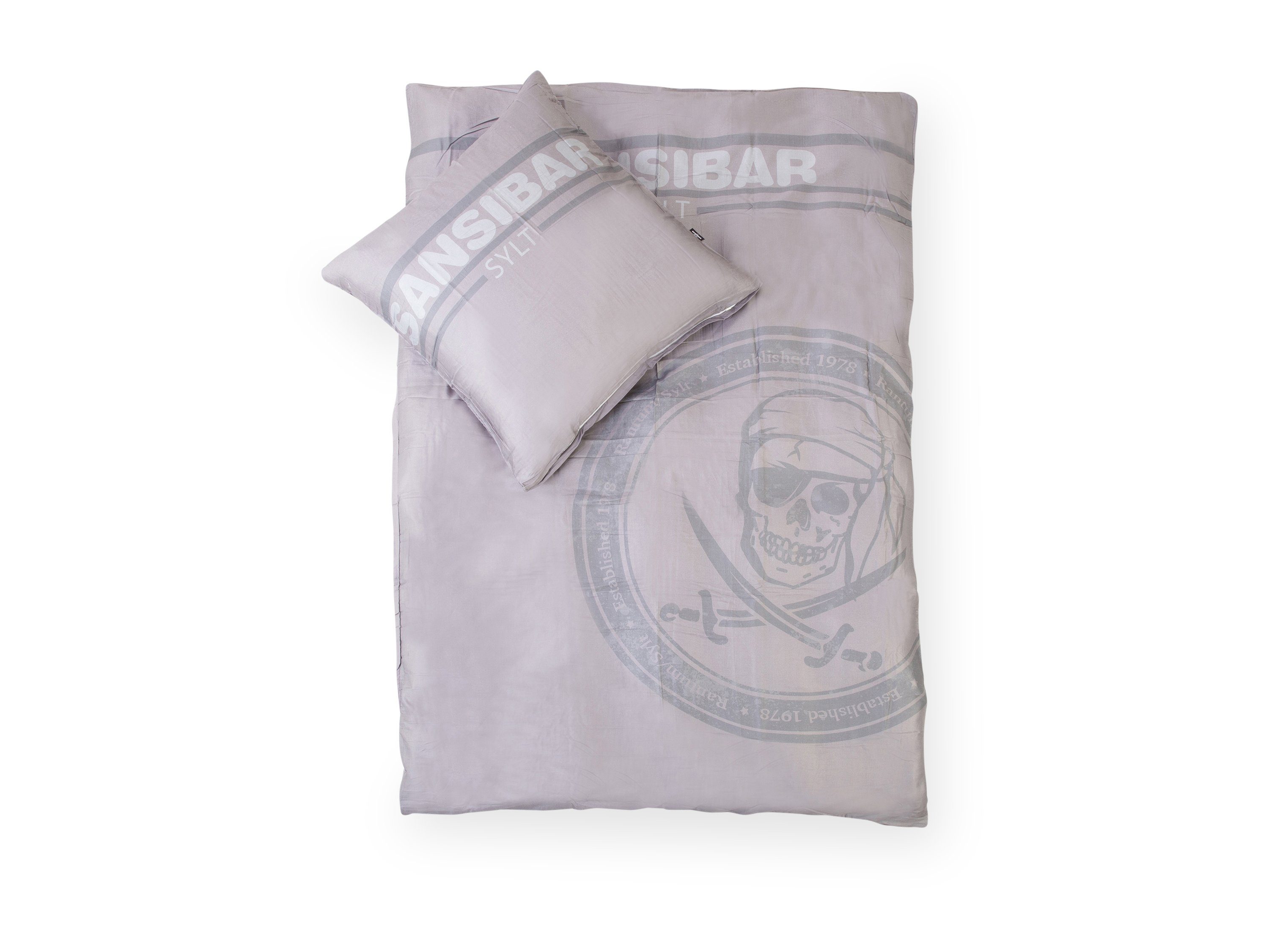 Sansibar Sylt Bettwäsche Bettwäsche SANSIBAR SKULL BL 135x200 cm grau Bettbezug Bettzeug