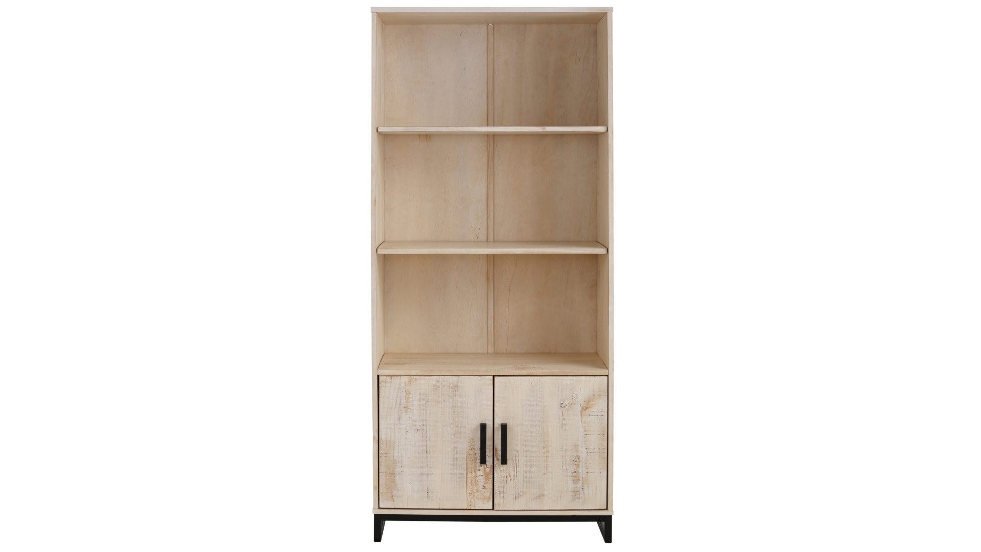 loft24 Bücherregal Santana, Standregal mit 2 Türen, 3 Fächer, Kiefer, Kufengestell, 180 cm