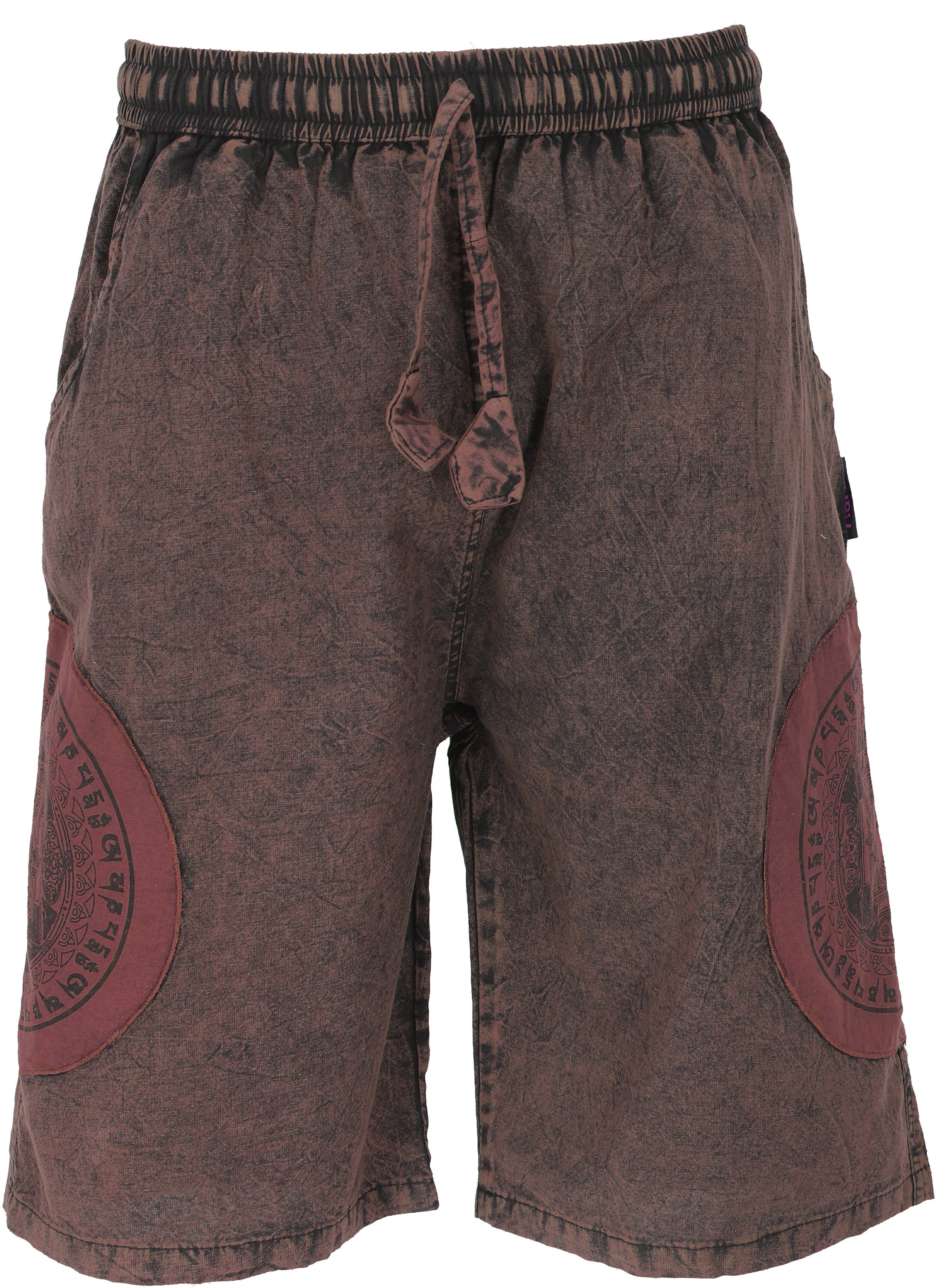 Guru-Shop Relaxhose Ethno Yogashorts, Stonwasch Patchwork Shorts.. Hippie, Ethno Style, alternative Bekleidung braun
