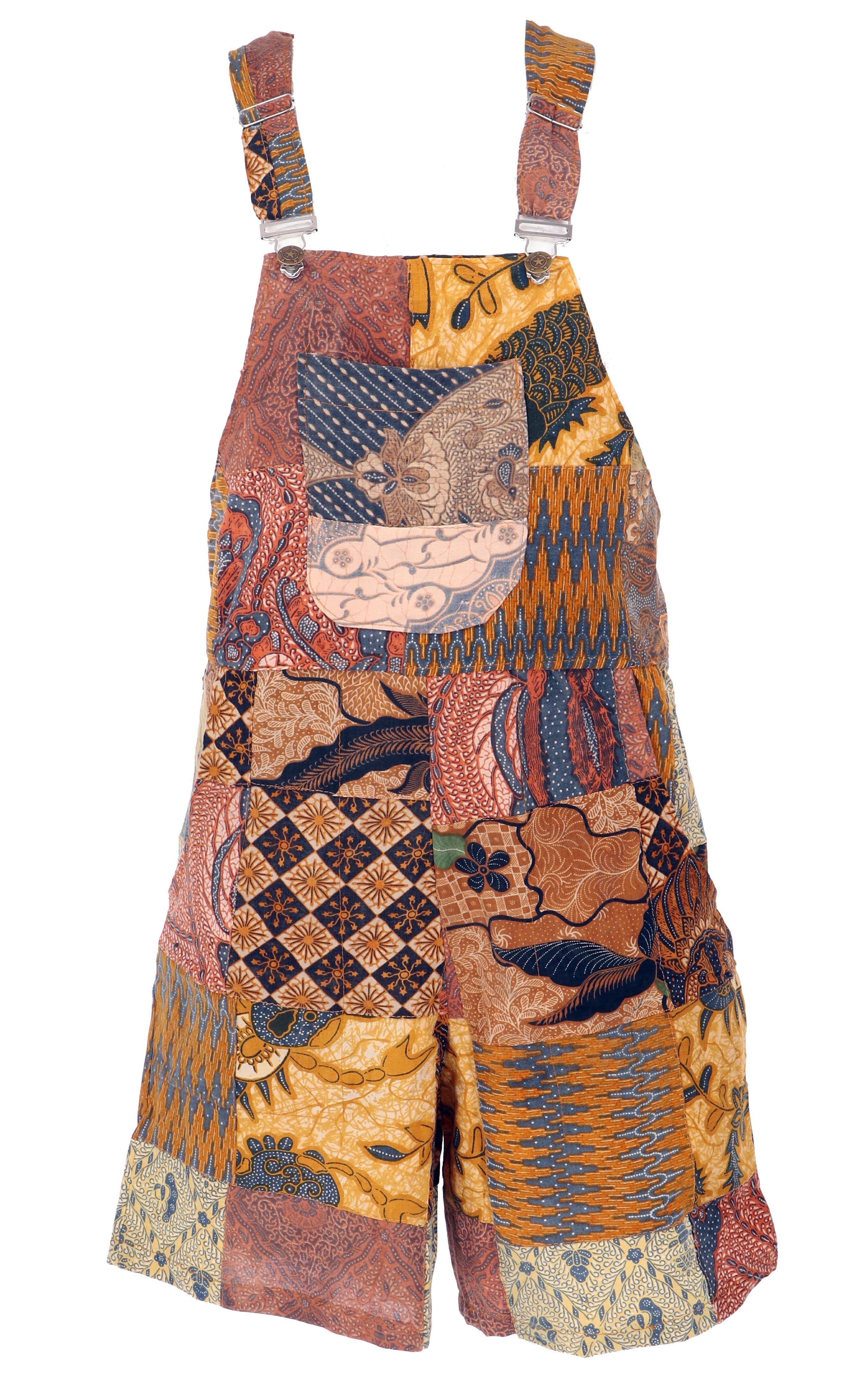 Guru-Shop Hose & Shorts Goa Shorts, kurze Patchwork Latzhose, upcycling.. alternative Bekleidung