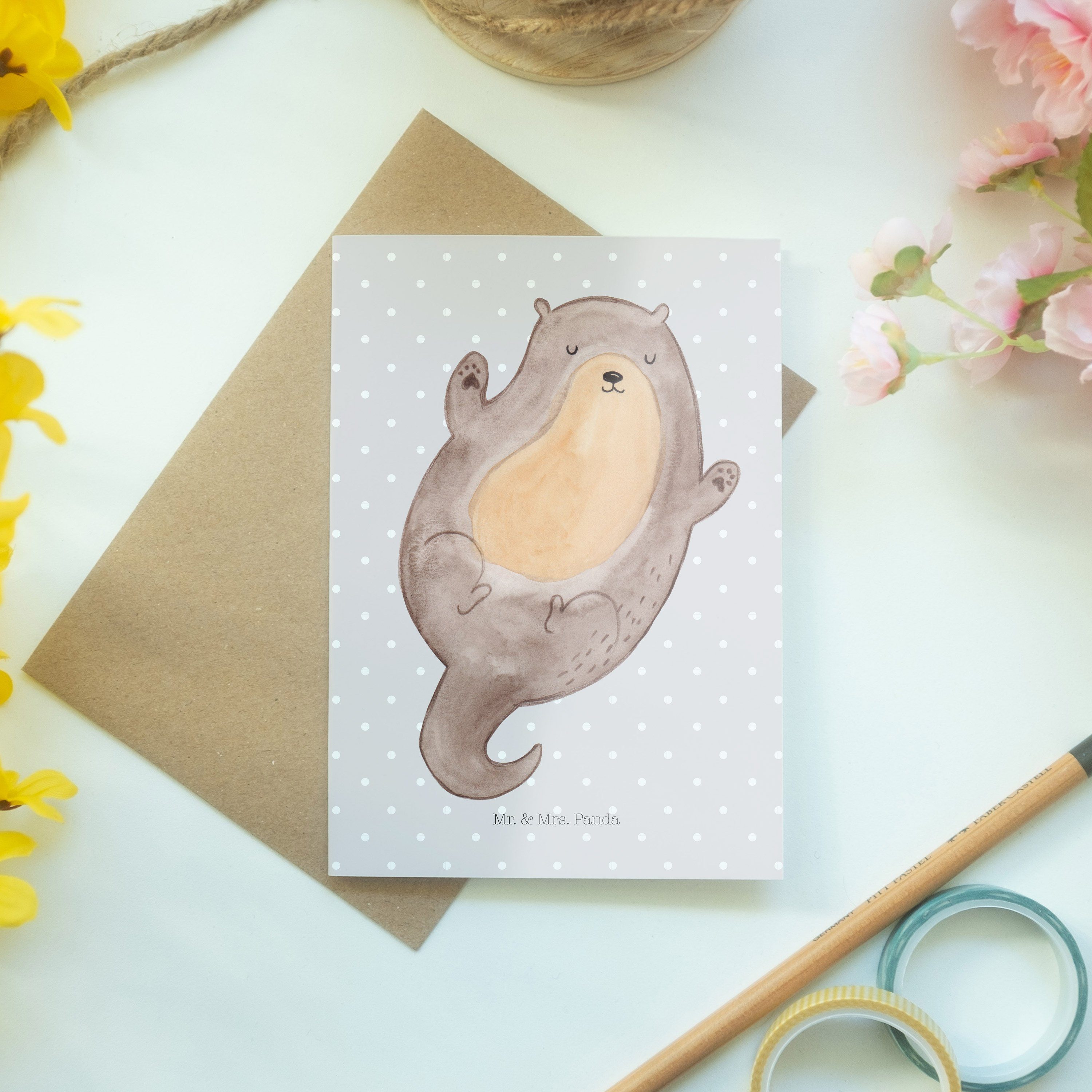 Mr. & Mrs. Panda Grußkarte Geburtstagskarte, Geschenk, hallo, Fi Grau Pastell Umarmen Otter - 