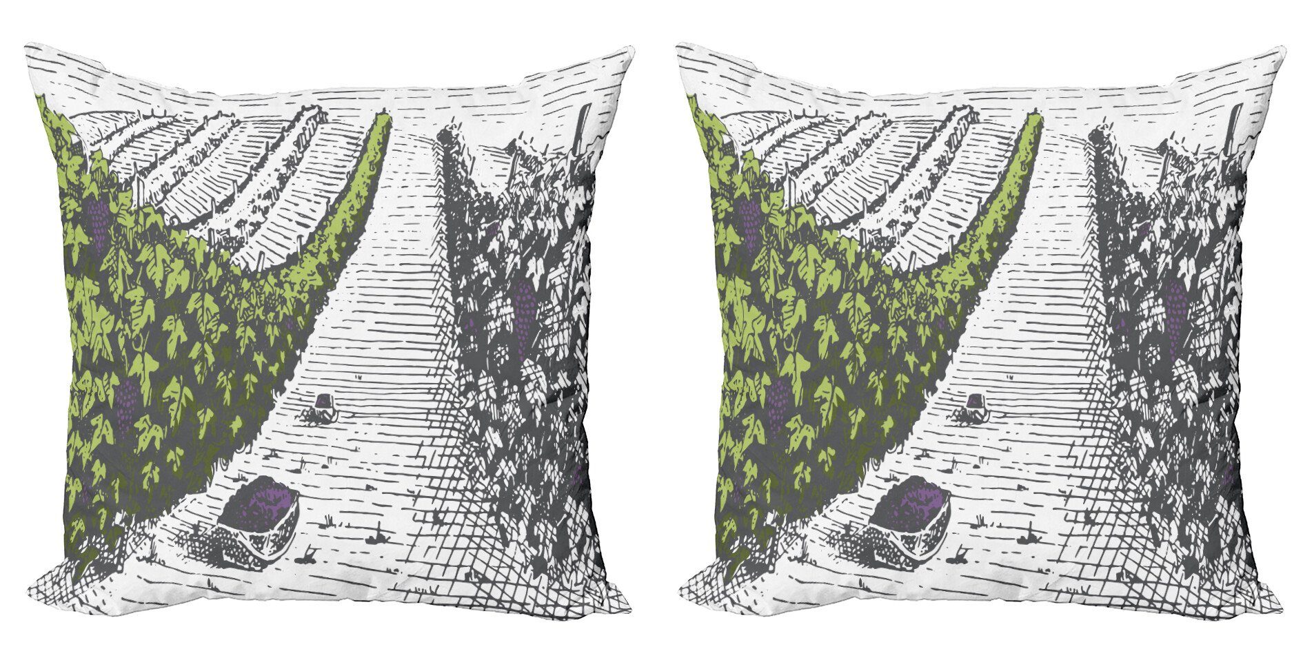 Kissenbezüge Modern Accent Doppelseitiger Digitaldruck, Abakuhaus (2 Stück), Toskana Vintage grüner Weinberge