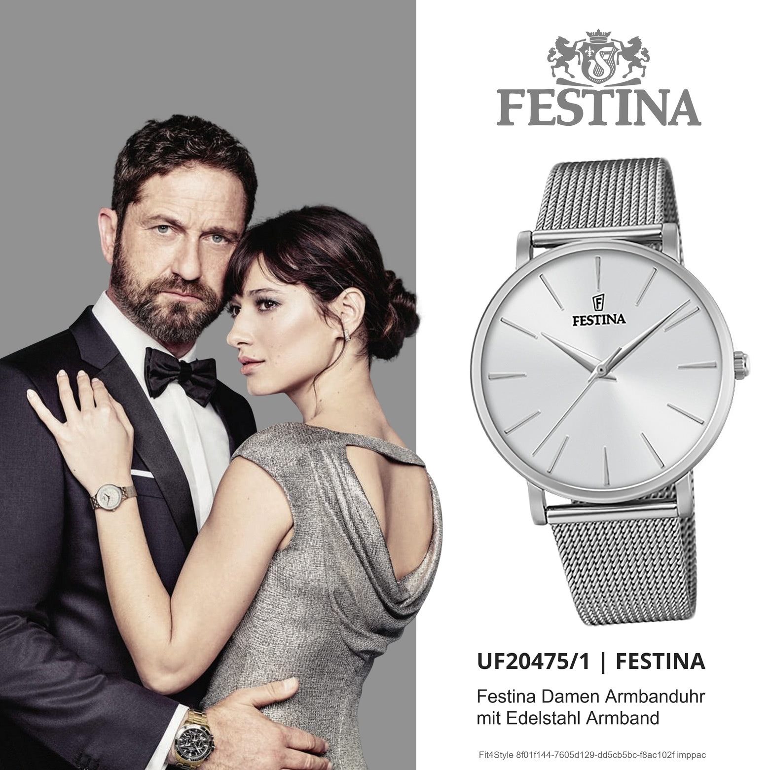 Festina Quarzuhr Festina Damen Uhr F20475/1 Stahl, (Analoguhr), Damen Armbanduhr rund, Edelstahlarmband silber