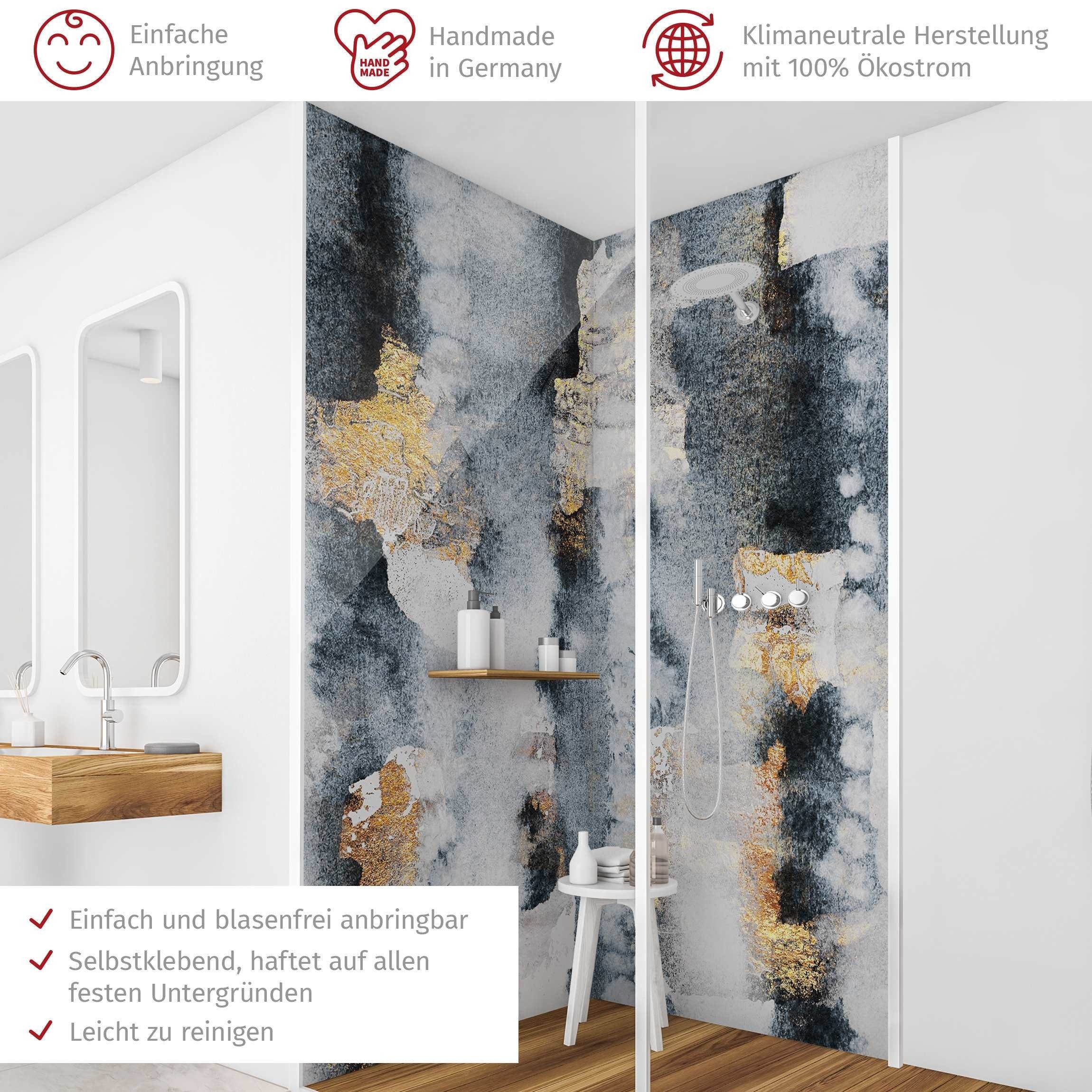 Thumbnail - Bilderdepot24 Badrückwand Abstrakt gold Duschrückwand ohne Bohren Dusche Aquarell, (2-tlg., Hart-Folie Smart matt 0,35 m...