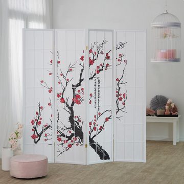 Homestyle4u Paravent »4tlg Raumteiler Kirschmuster Kirschblüten weiß«