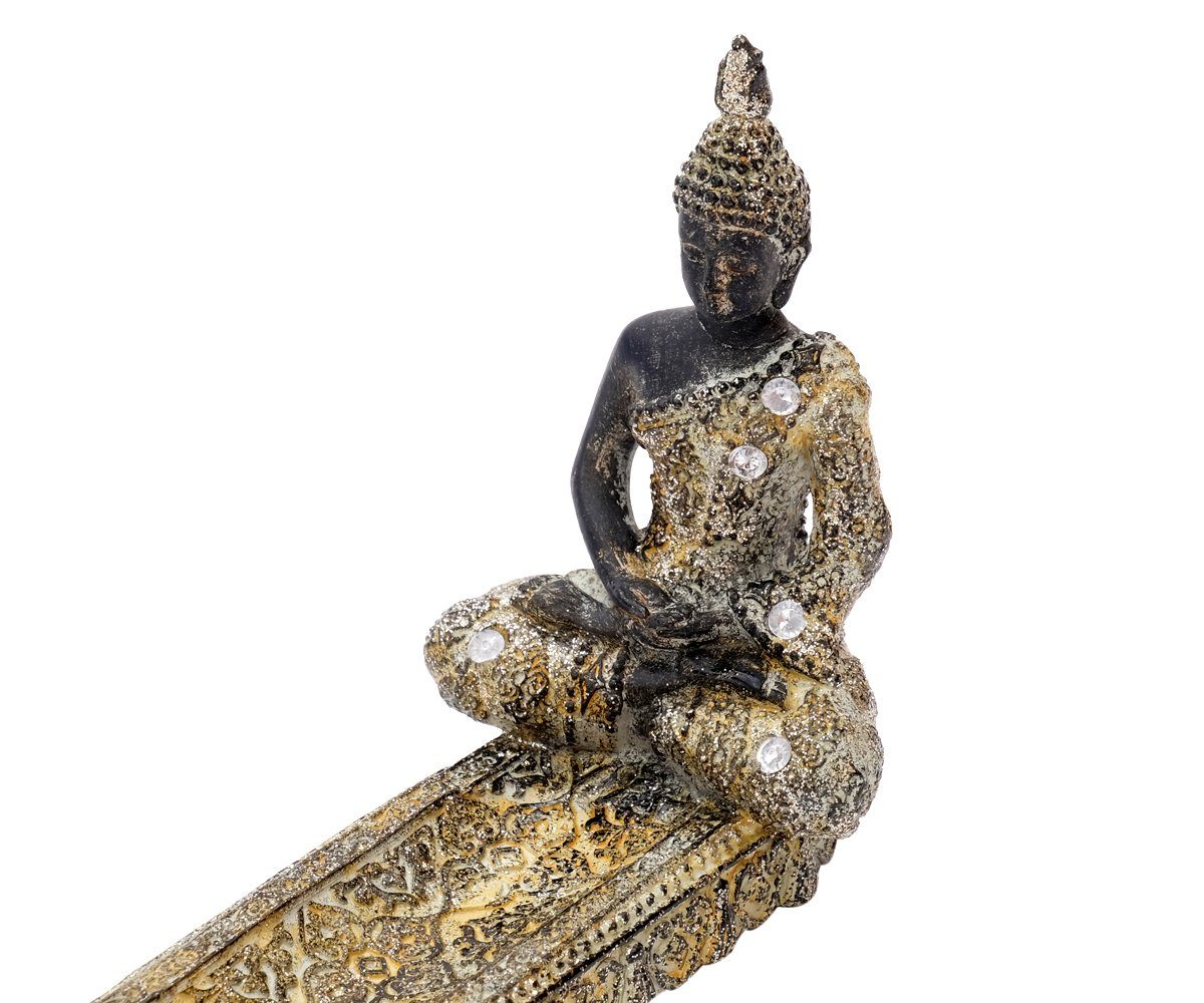 Feng Halter Brillibrum Dekofigur Meditation Dekoration Räucher-Zubehör Buddha Lotus Schiffchen Shui Gold Buddhismus Tibetisch Figur Räucherstäbchenhalter