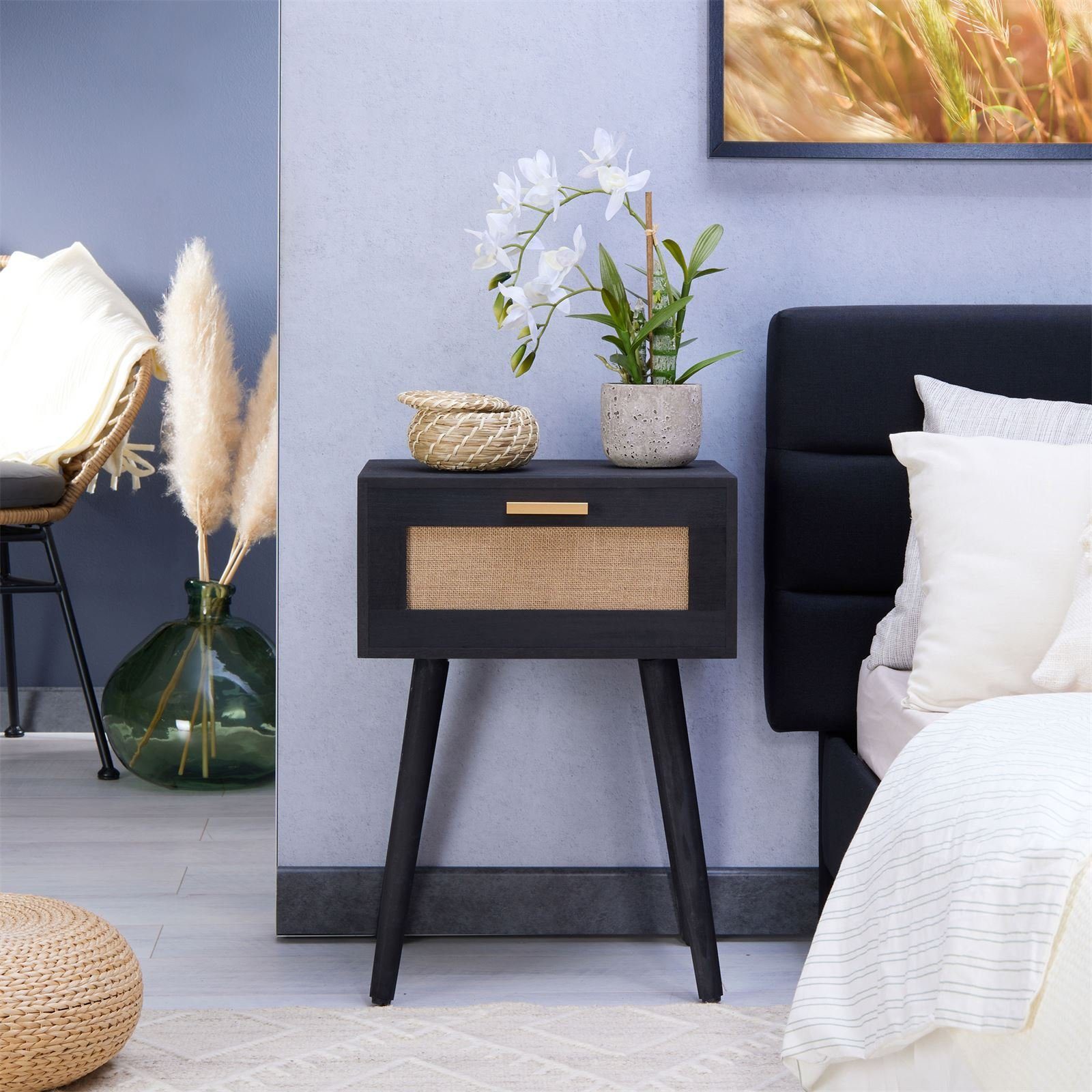 CARO-Möbel Nachtkommode KIRAN, Nachttisch Nachtschrank Beistelltisch mit 1 Schublade im Boho Style Ju