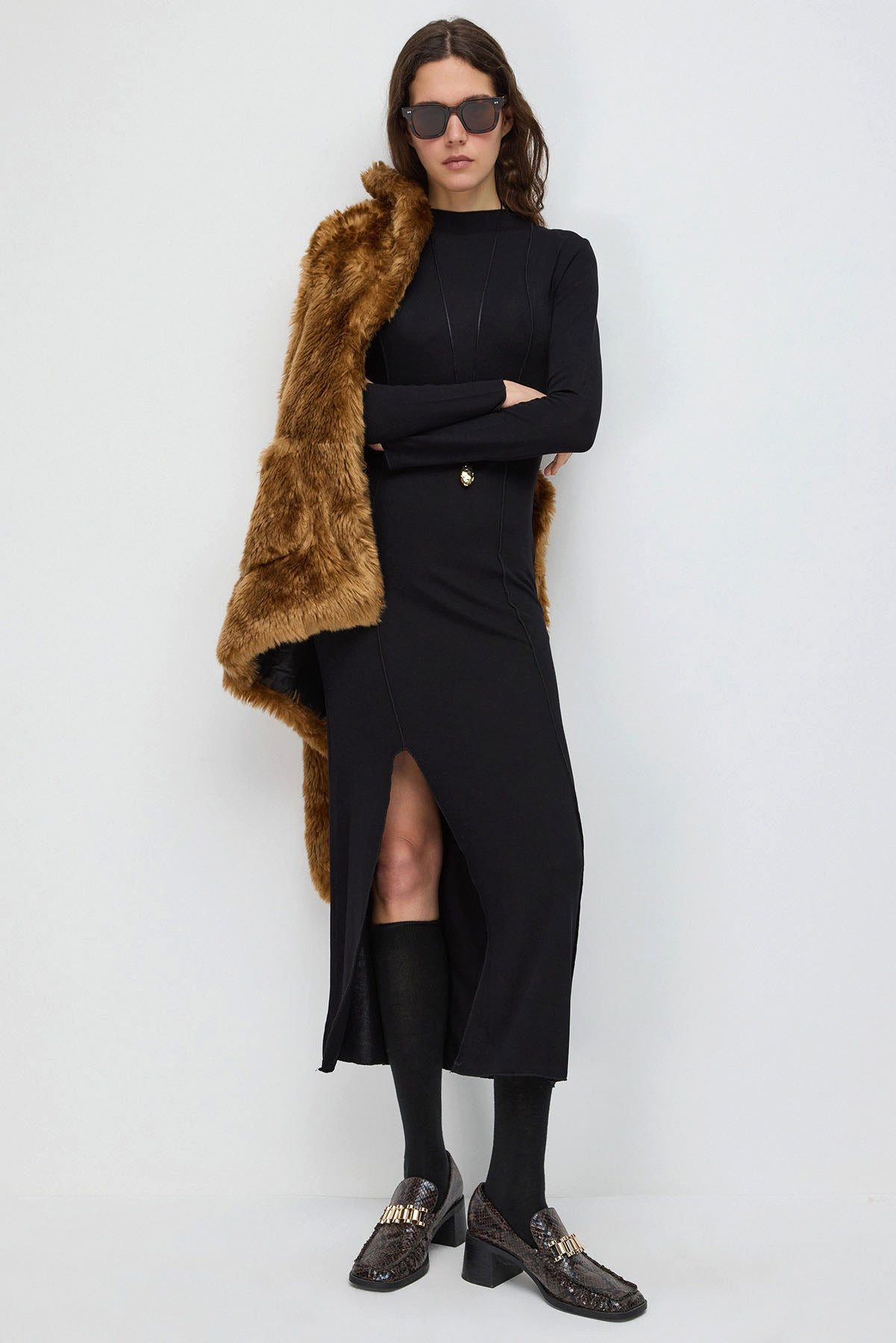 Minikleid Midikleid mit Schlitz